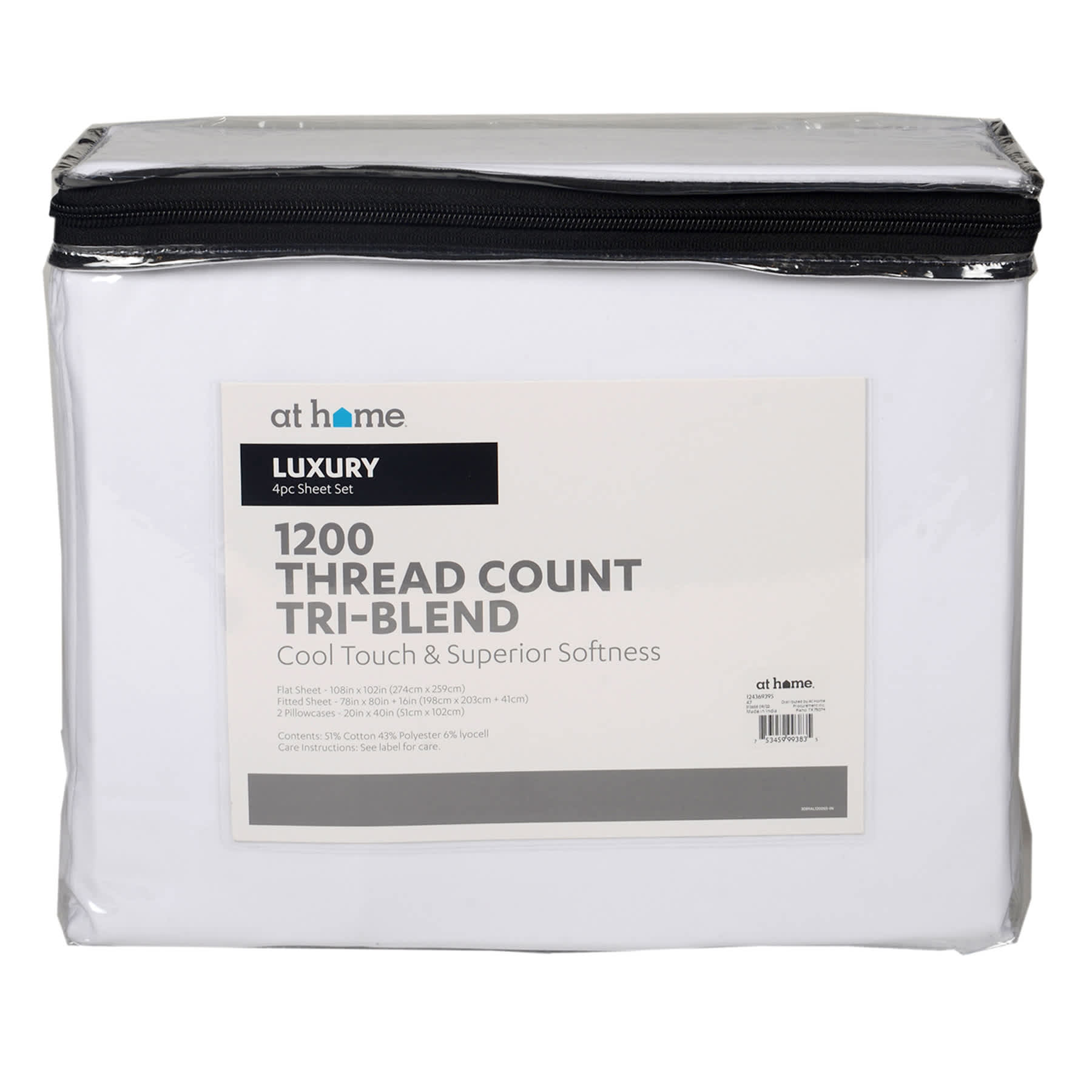 4-Piece White 1200 Thread Count Tri-Blend Luxury Sheet Set, King