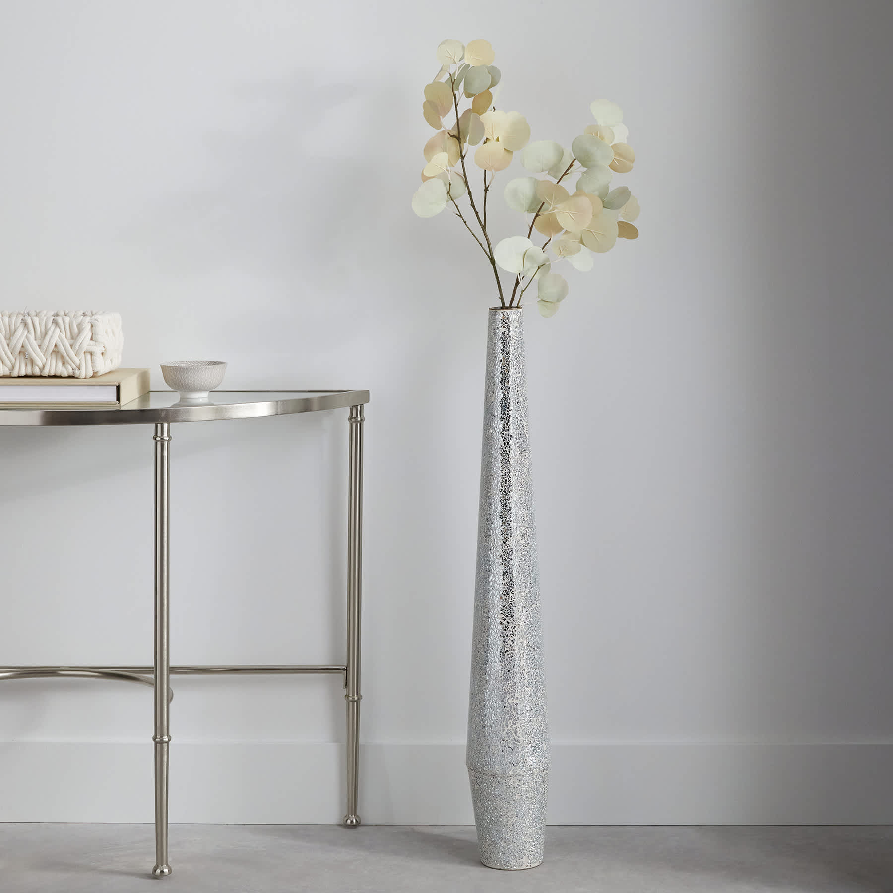 Crackled Silver Mosaic Floor Vase, 36"