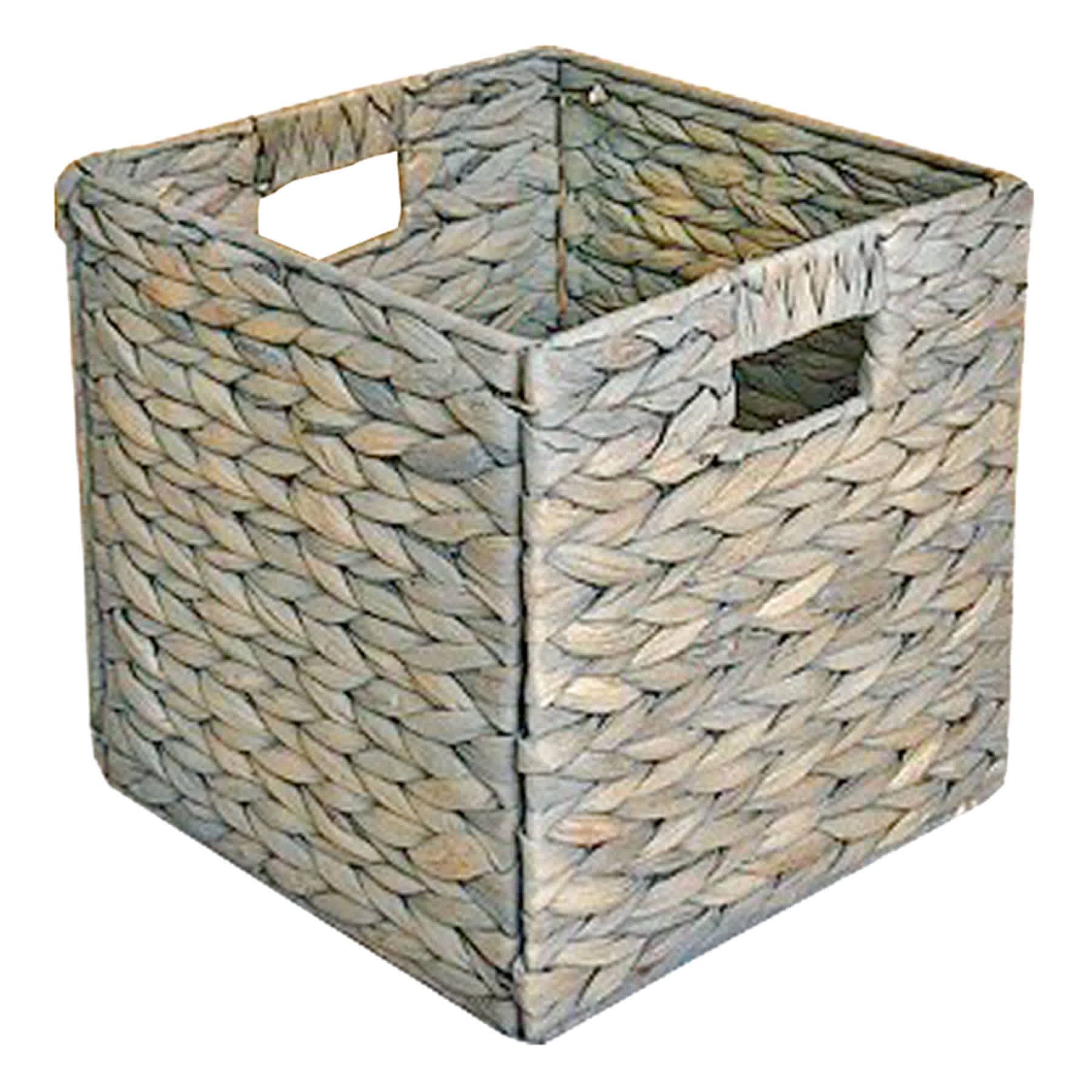 Grey Arrow Weave Water Hyacinth Storage Basket with Cutout Handles, 10.5"