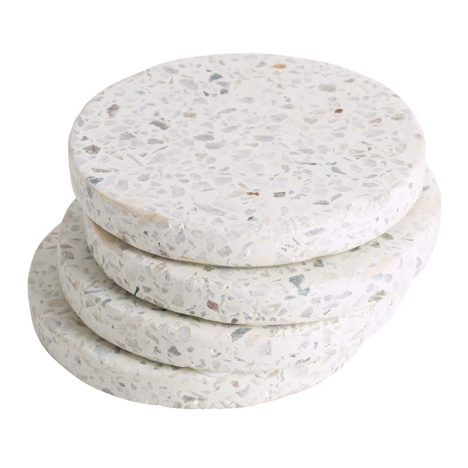 Set of 4 White Round Terrazzo Coasters, 4"