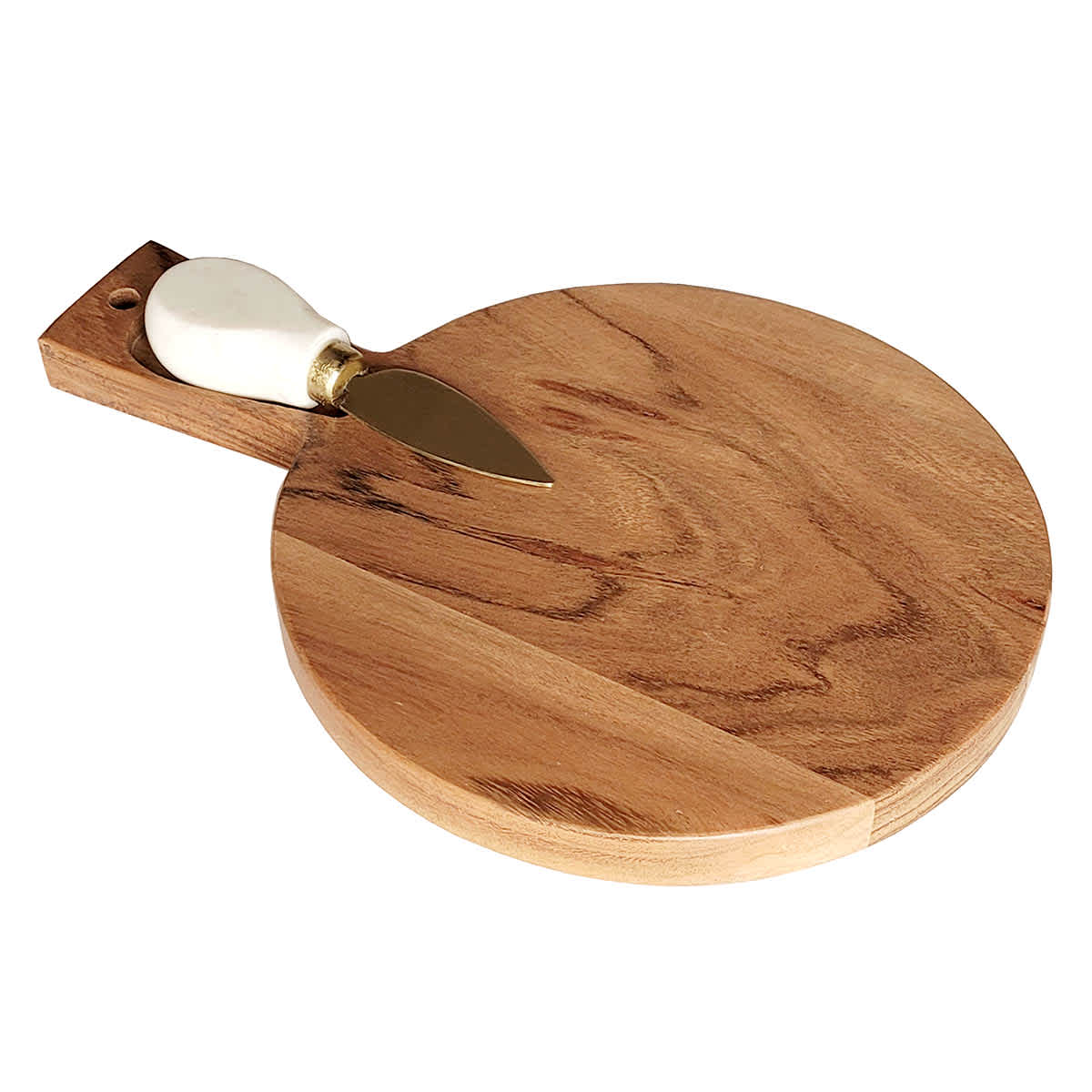 Round Dark Wood Cheese Board with Spreader Knife, 7x10