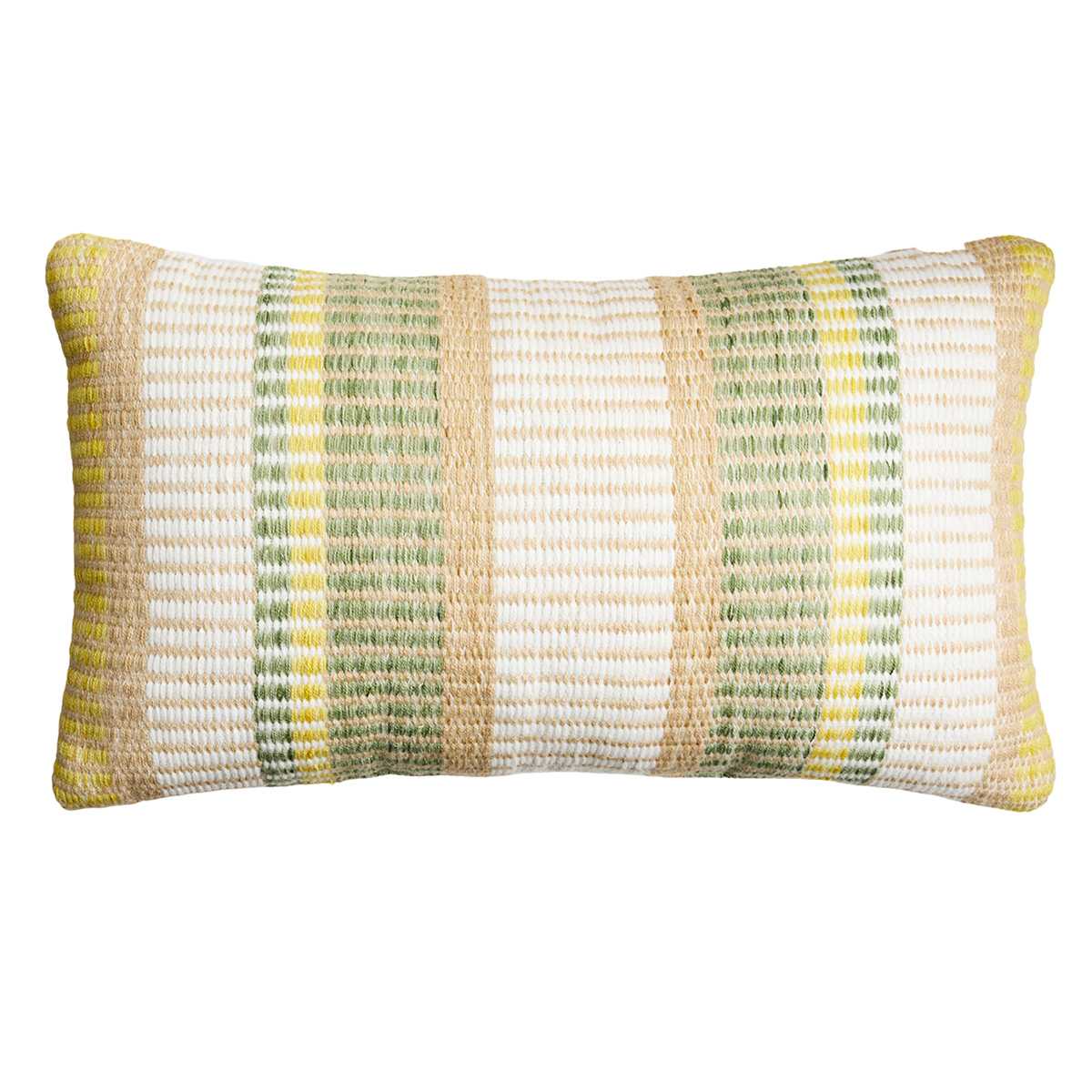 Honeybloom Green & Yellow Block Stripe Lumbar Outdoor Throw Pillow, 14x20