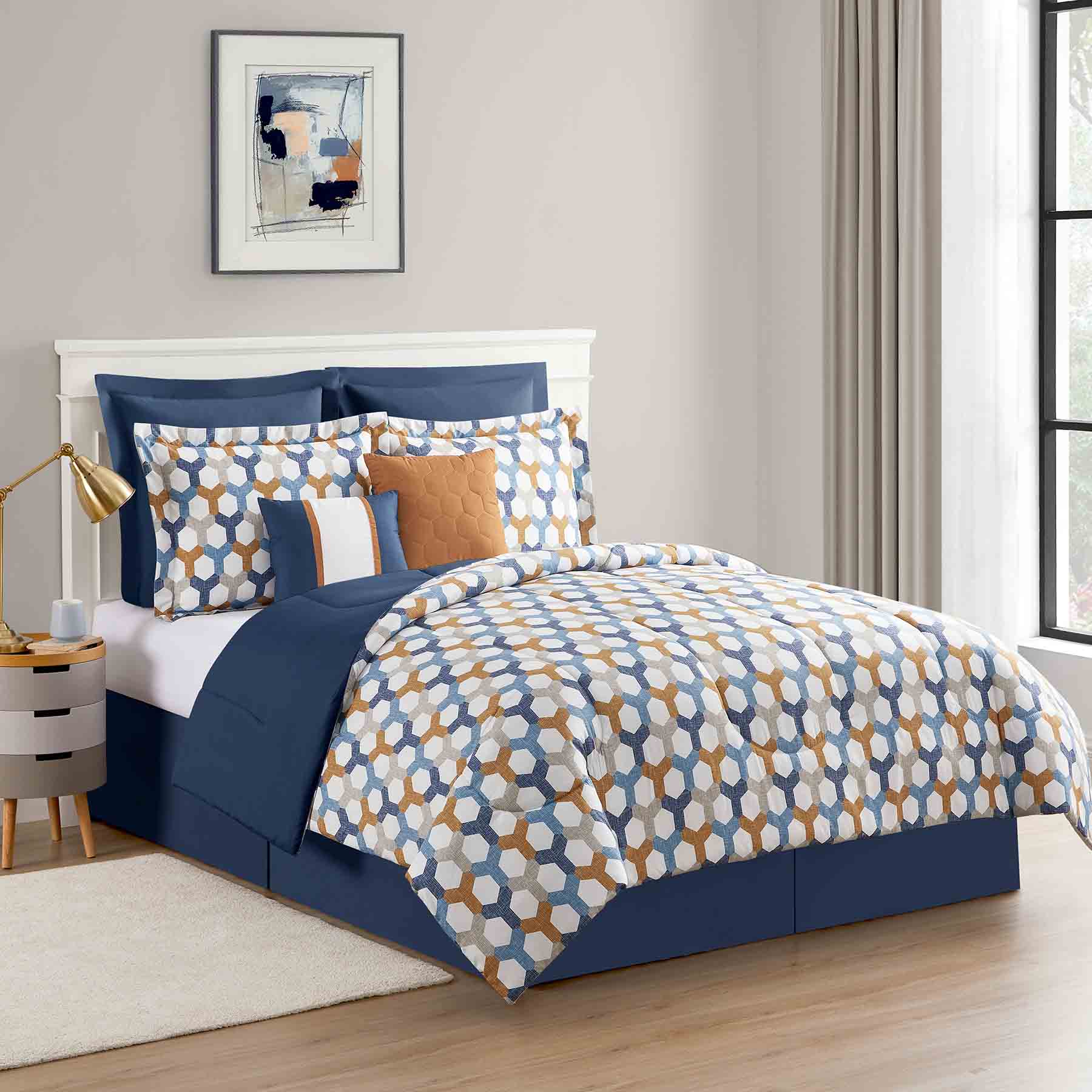 8-Piece Elle Multicolor Lattice Design Essential Comforter Set, Full