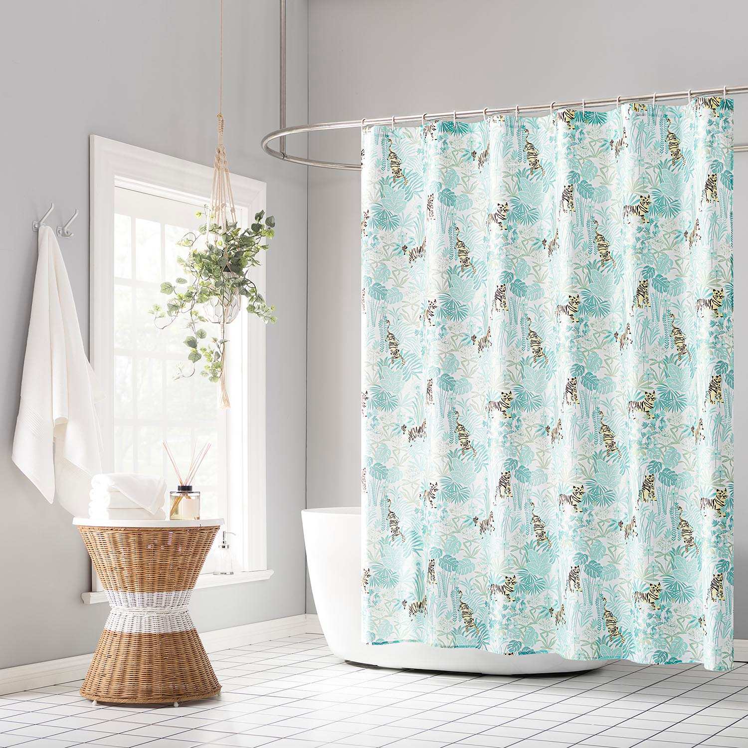 13-Piece Turquoise Tigers & Jungle Shower Curtain Set, 70x72