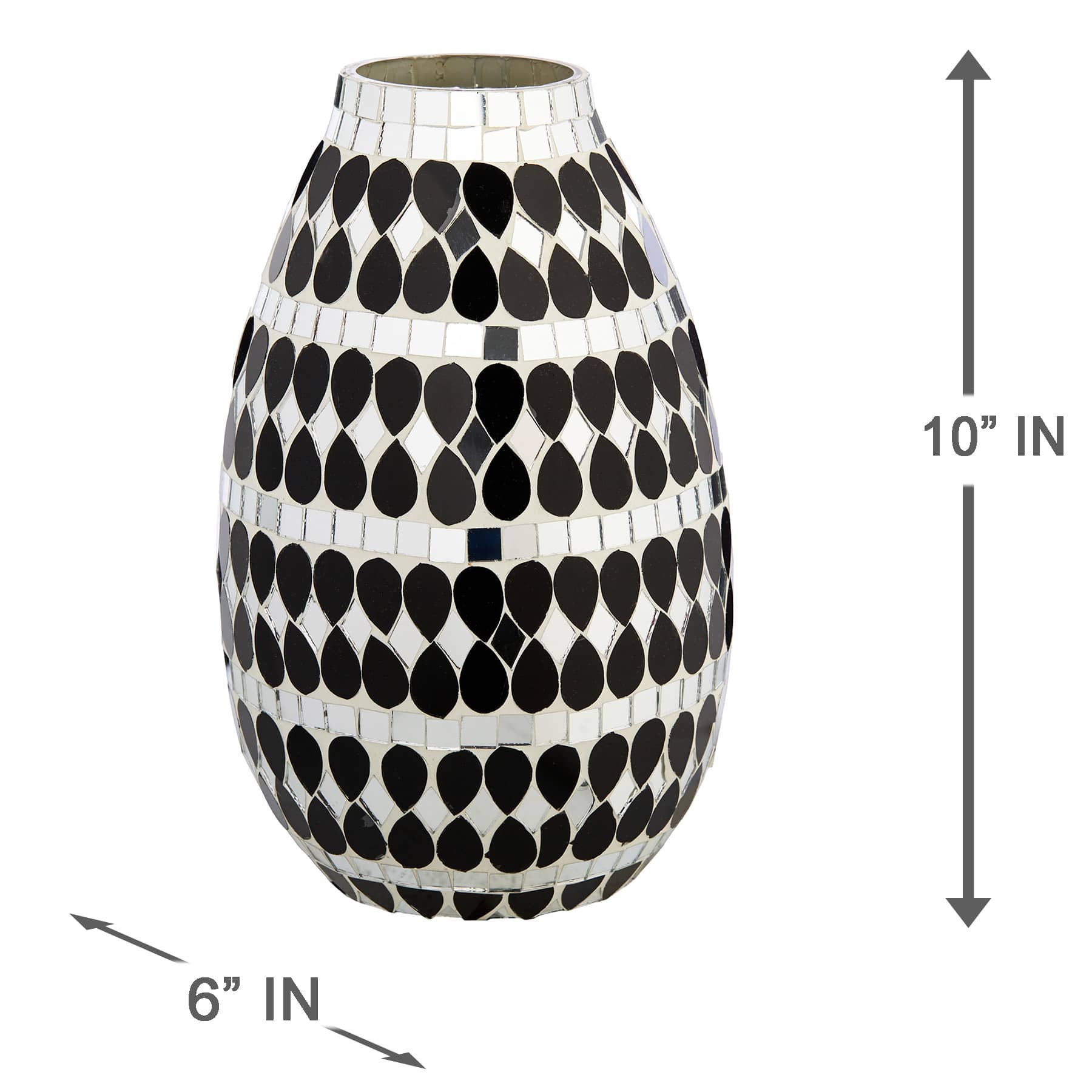 Found & Fable Black & Silver Mosaic Vase, 10"