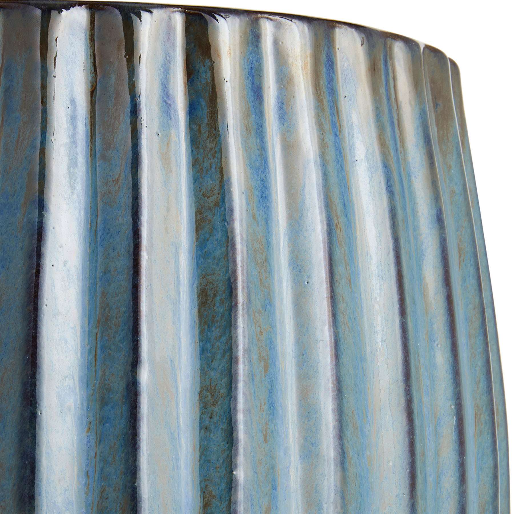 Blue Ribbed Round Outdoor Clay Planter, Medium