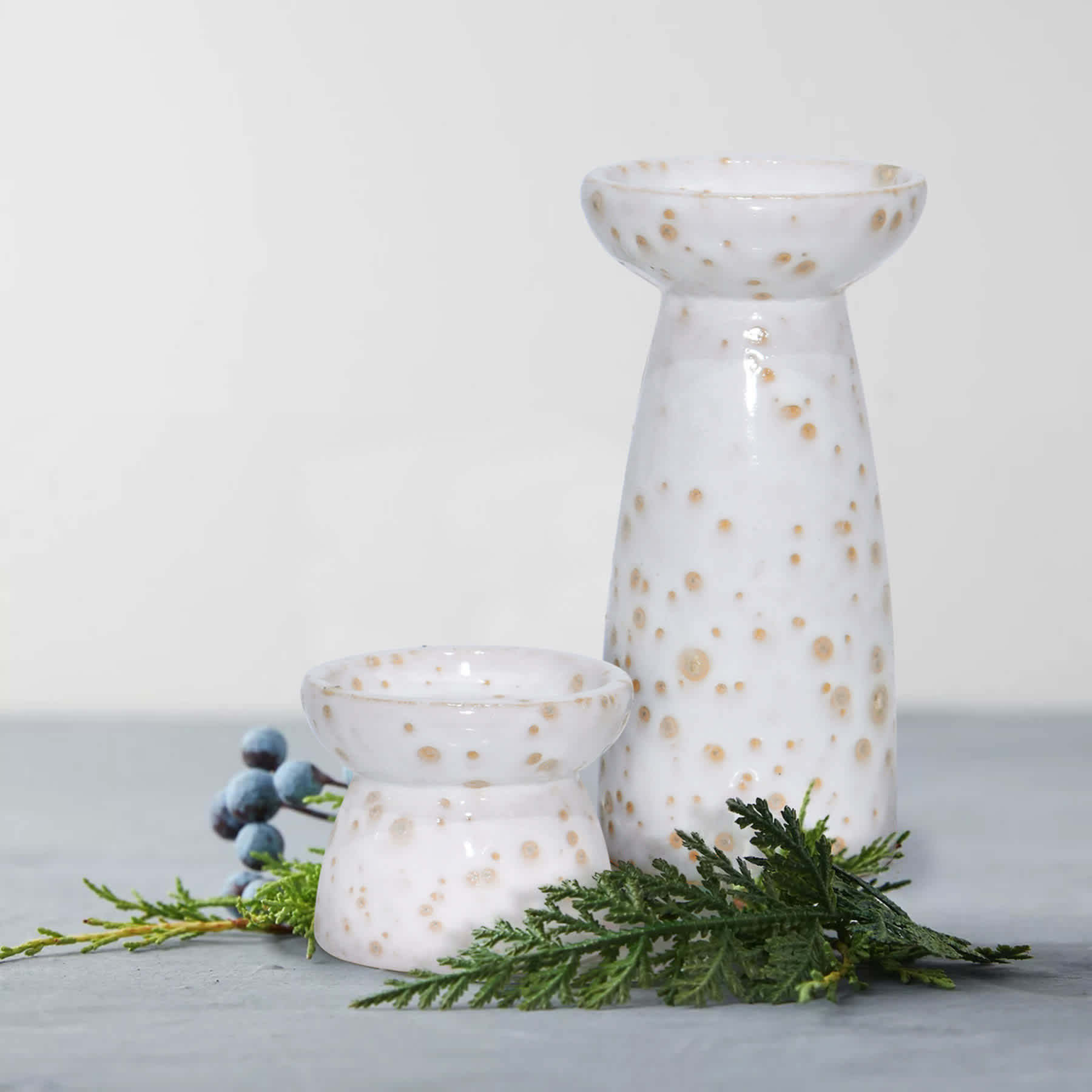 Vana White Ceramic Pillar Candleholder, 3.1"