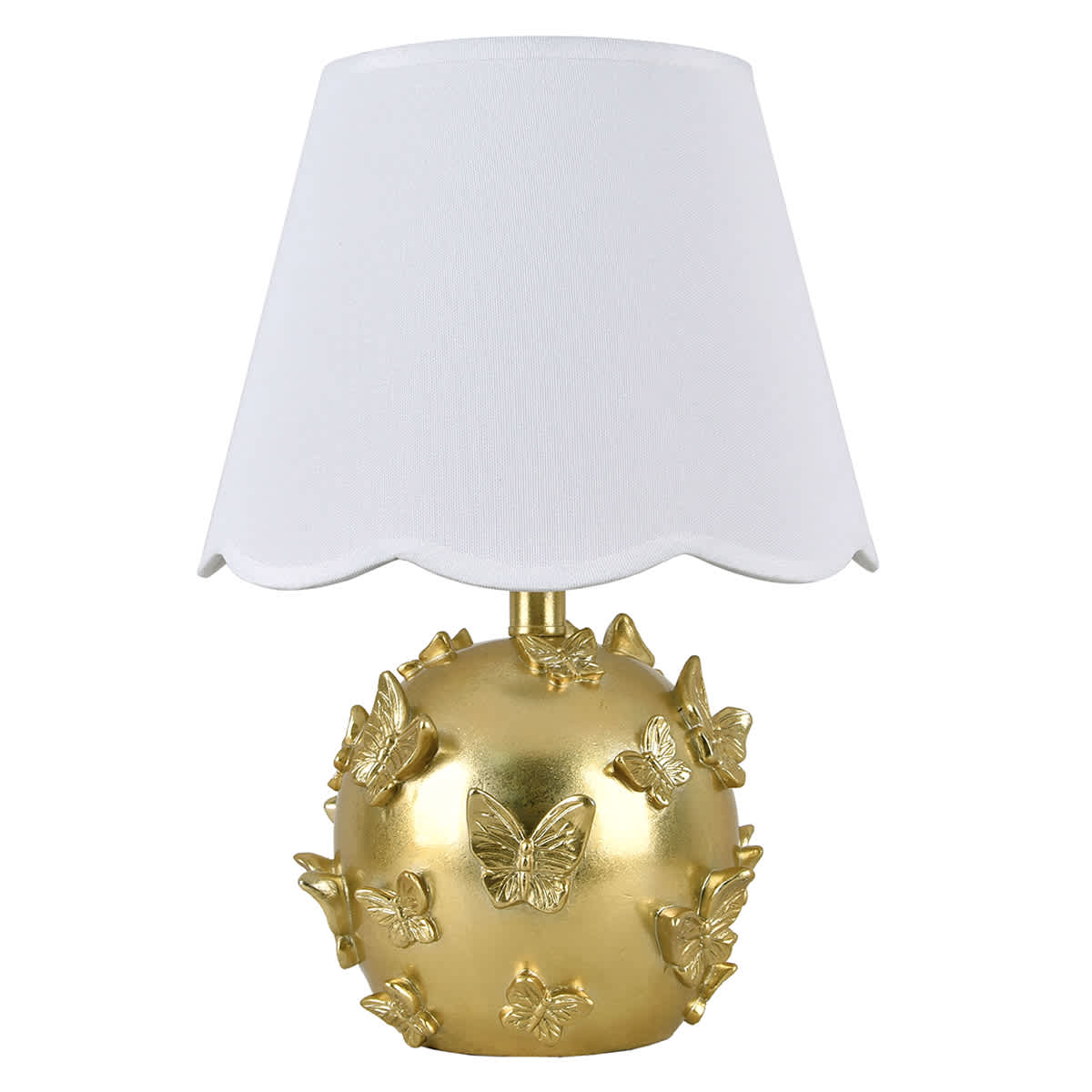 Gold Ceramic Butterfly Small Lamp with Scallop Lamp Shade, 17"