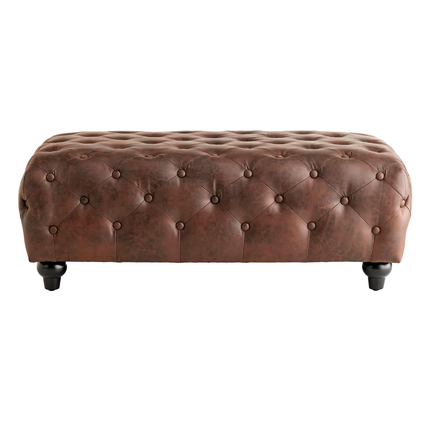 Providence Chesterfield Tufted Brown Faux Leather Ottoman