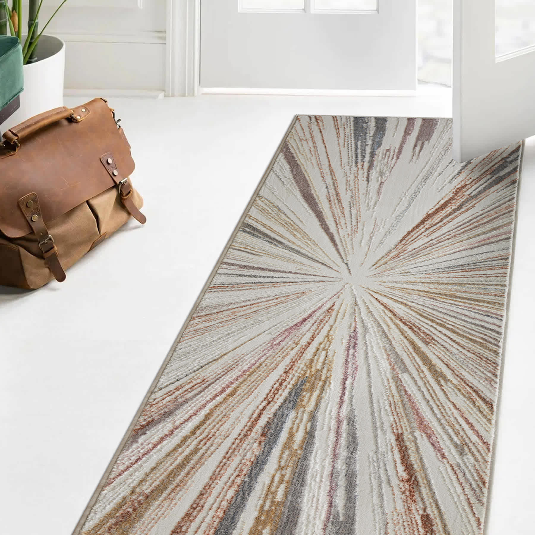 (B872) Crestline Neutral & Grey Abstract Burst Runner, 2x8