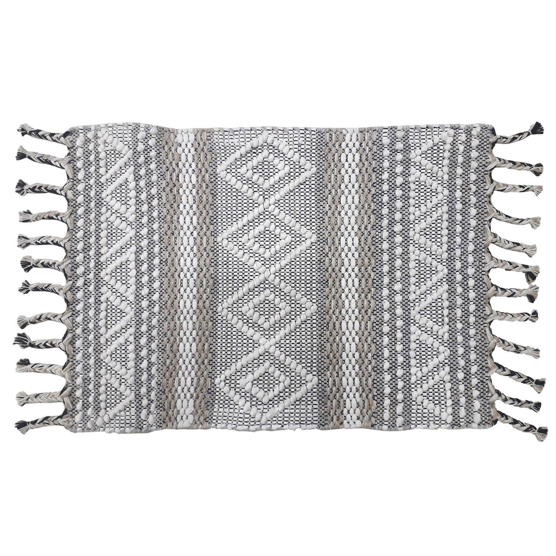 Ivory Diamond Design Fringe Accent Rug, 2x3