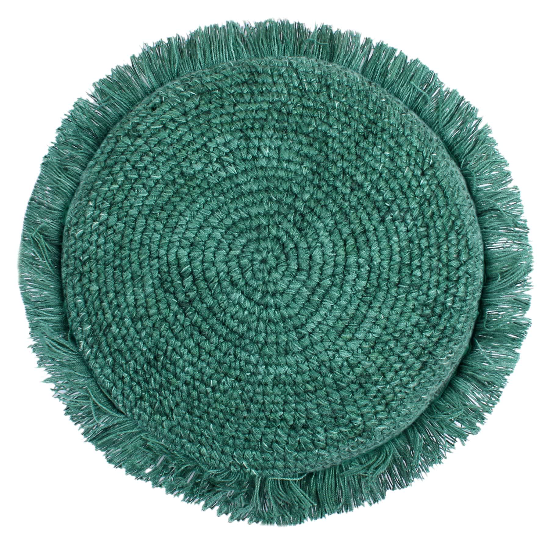 Found & Fable Green Knitted Round Throw Pillow with Fringe, 16"