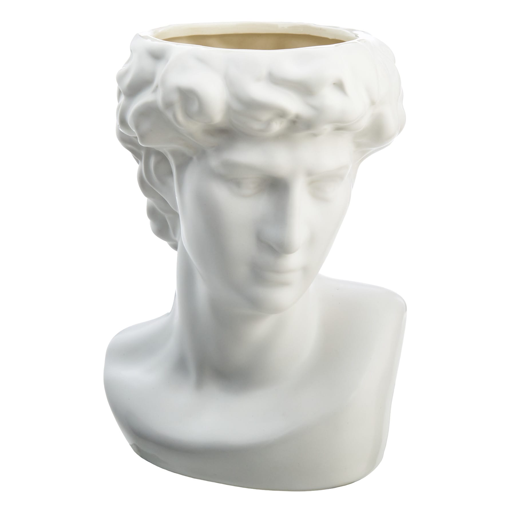 White Ceramic Face Vase, 9"