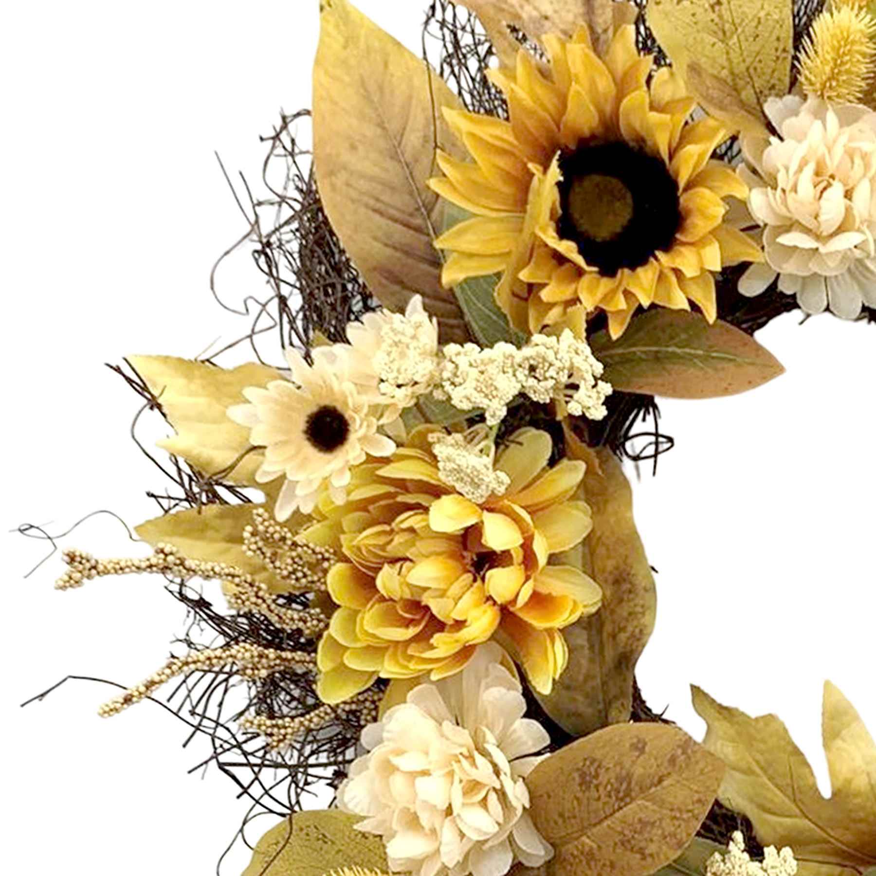 Yellow Mum Sunflower Wreath, 24"