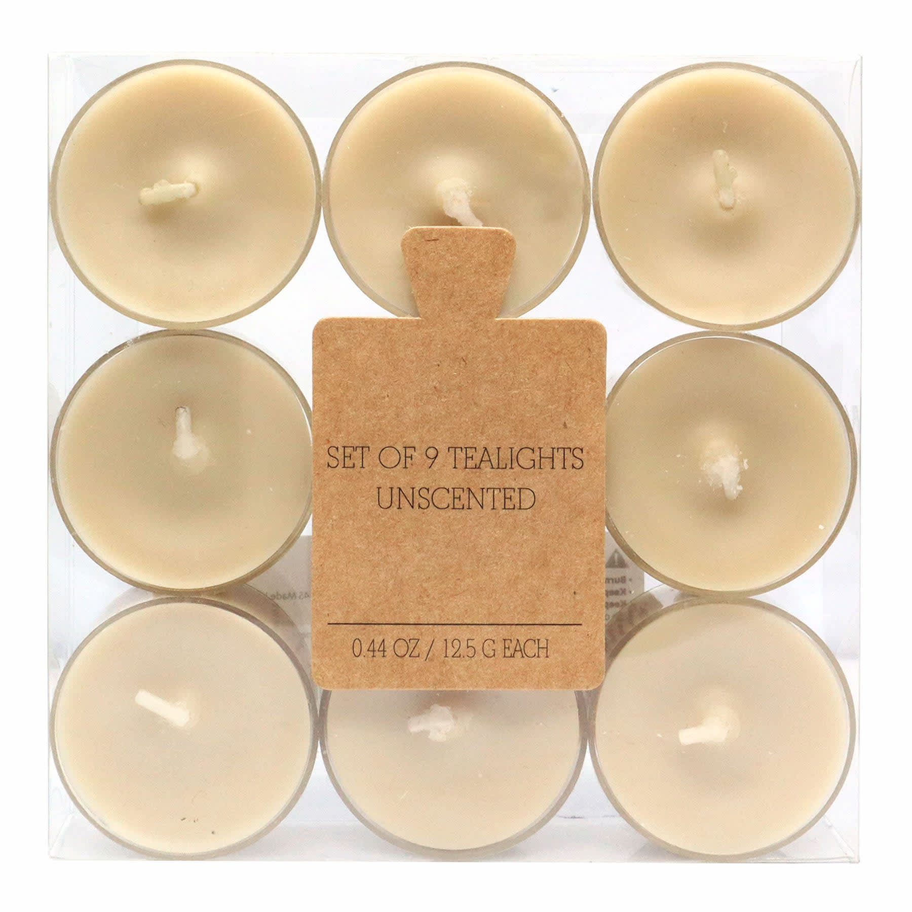 Honeybloom 9-Pack Unscented Tealight Candles, Tan