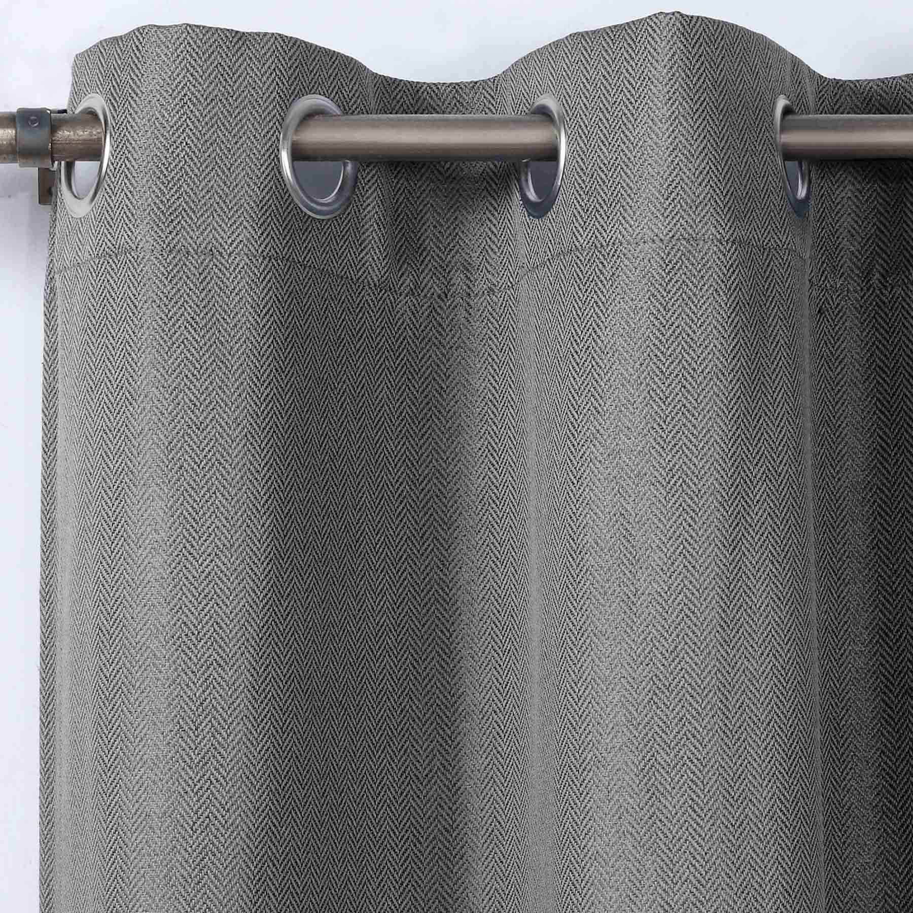 Platinum Grey Herringbone Blackout Curtain Panel, 95"