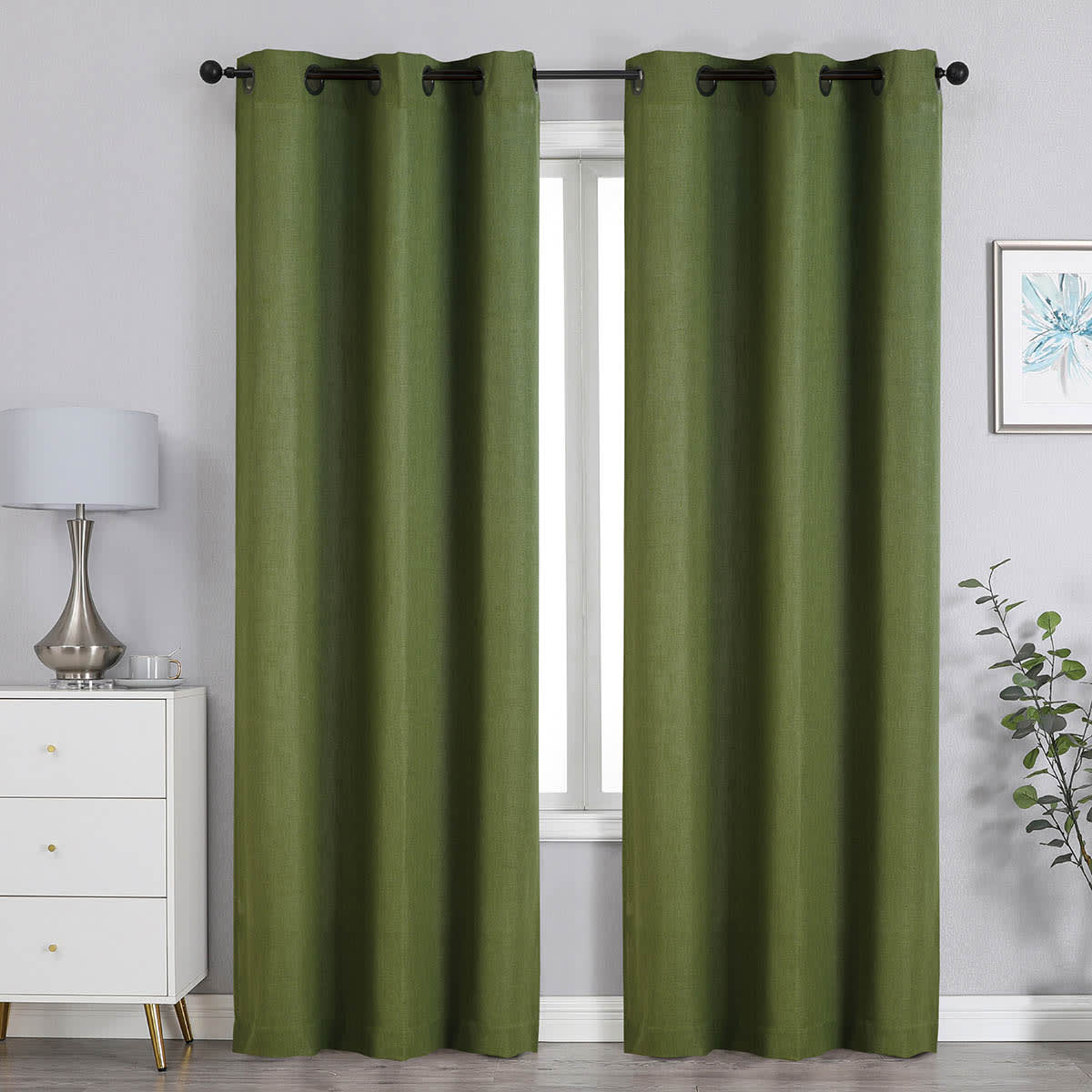 Green Linen Blend Blackout Grommet Single Curtain Panel, 84"