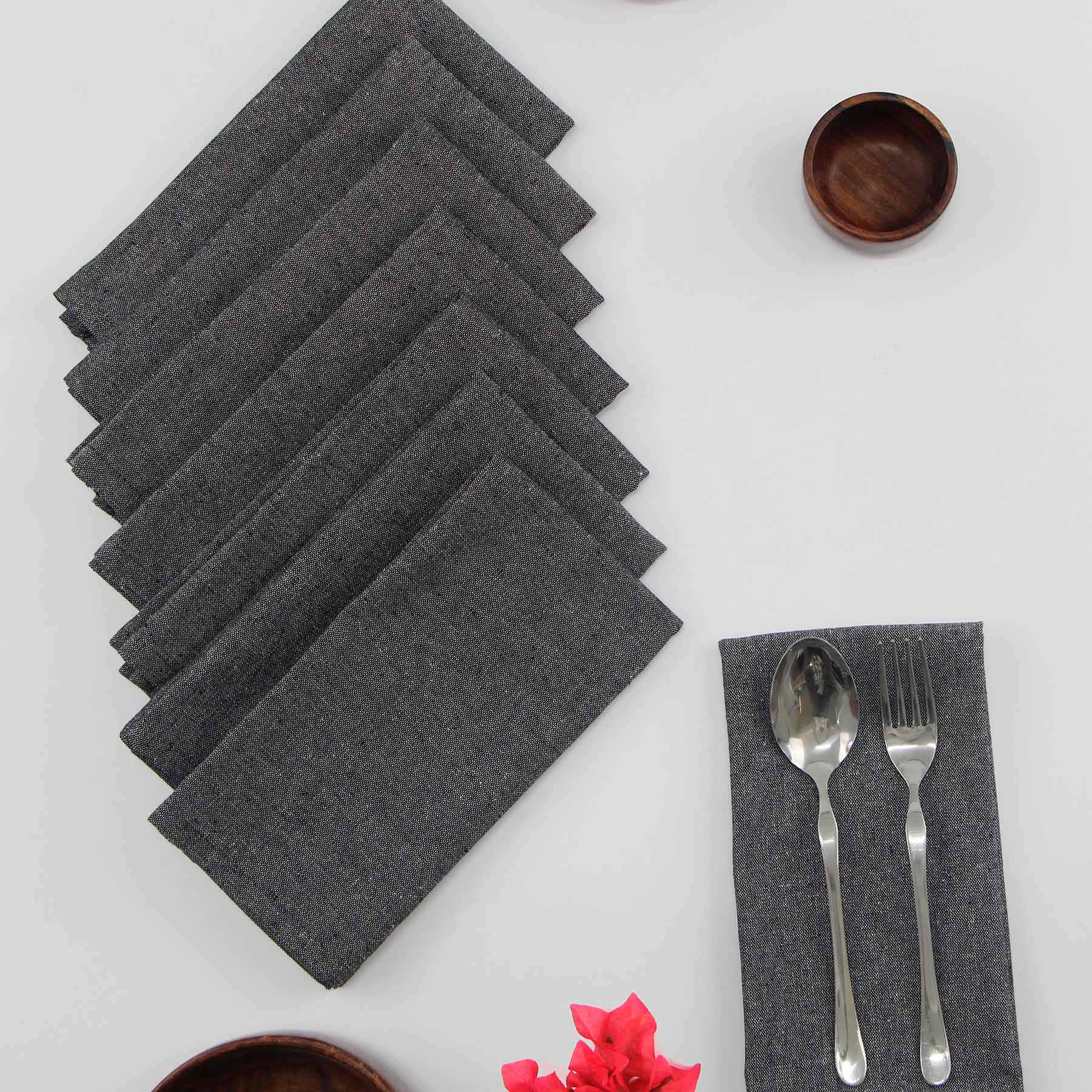 Set of 8 Black & Grey Mix Cotton Napkins, 18"