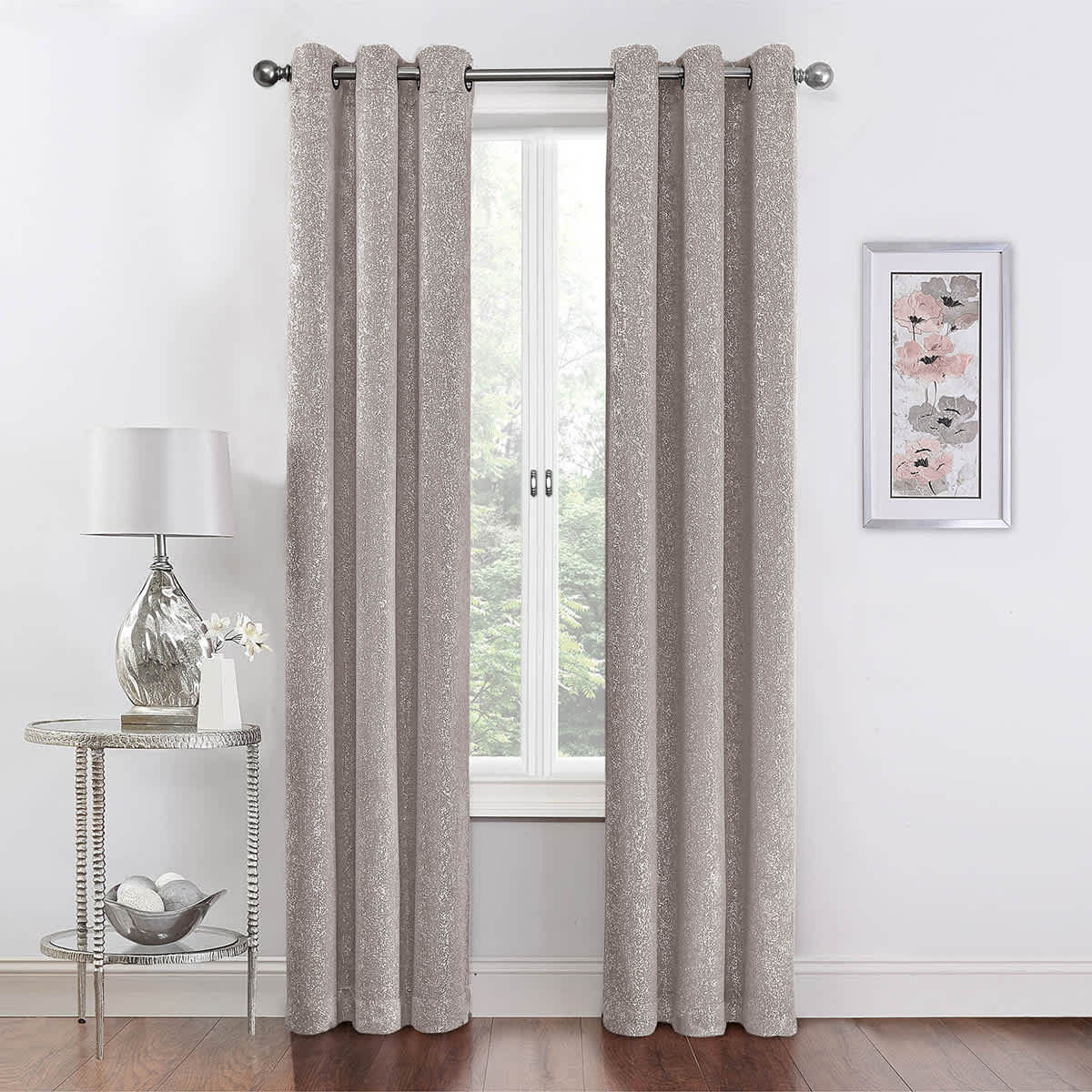 2-Pack Metallic Grey Blackout Grommet Curtain Panels, 95"