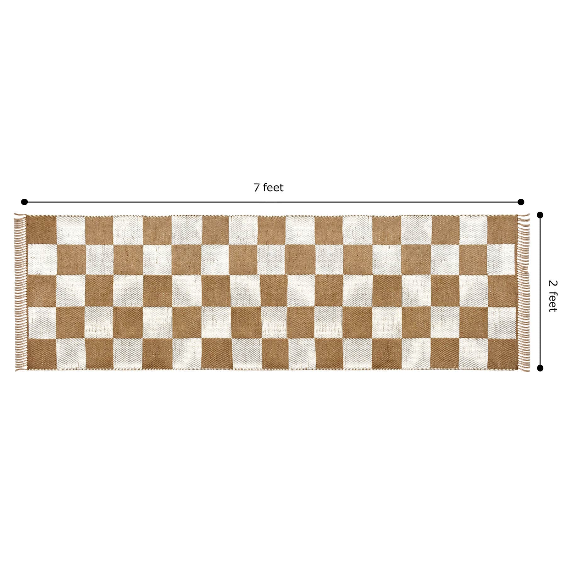 (B871) Honeybloom Brown & Natural Checkered Jute Runner, 2x7