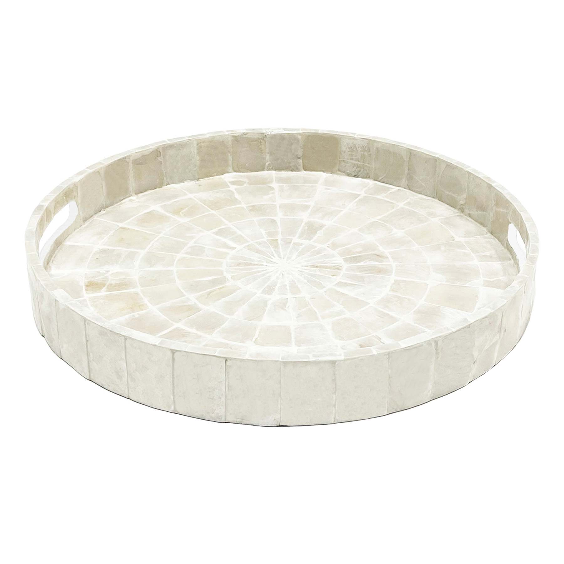 White Round Capiz Shell Tray, 15.7"