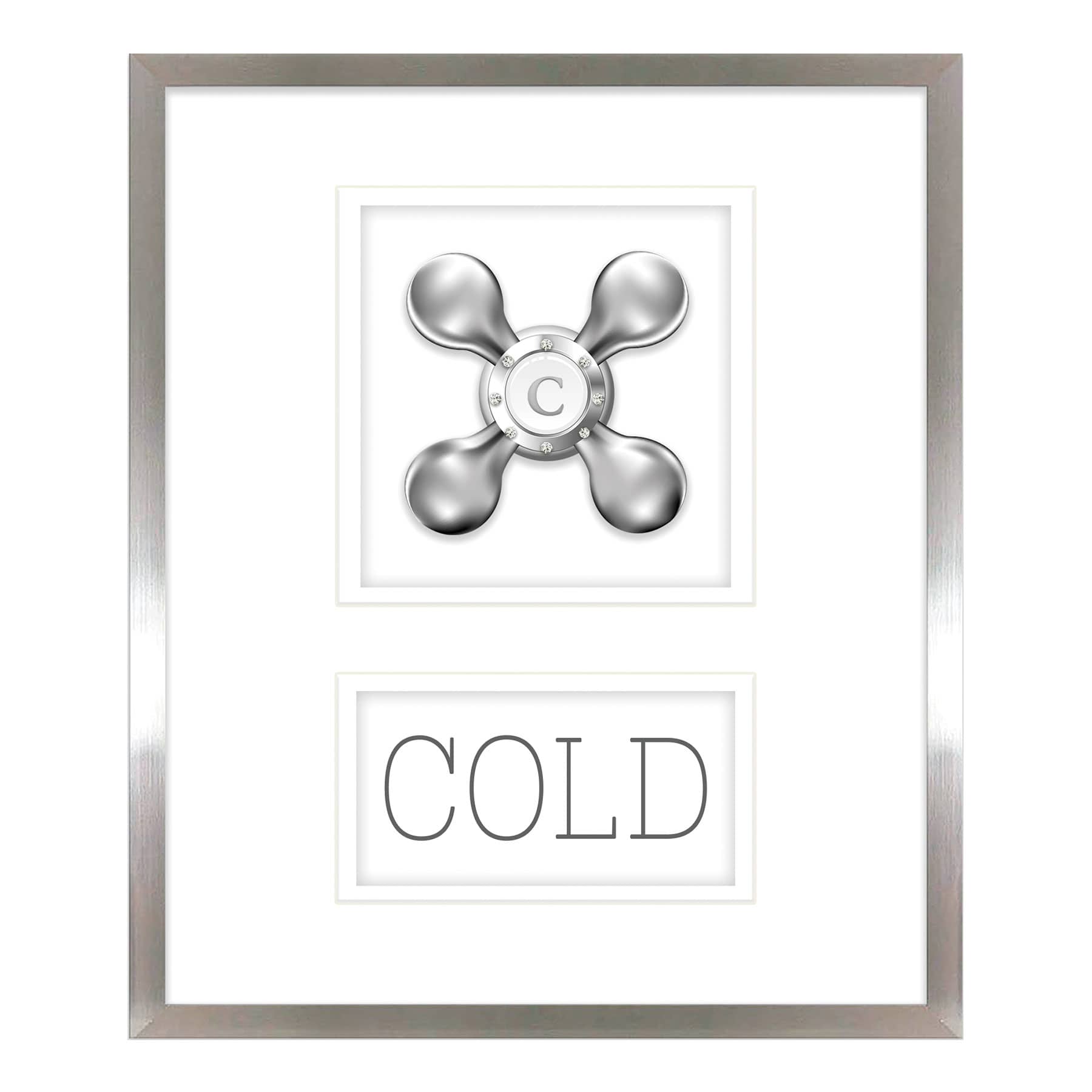Framed Cold Faucet Print Uder Glass Jeweled Wall Art, 13x11