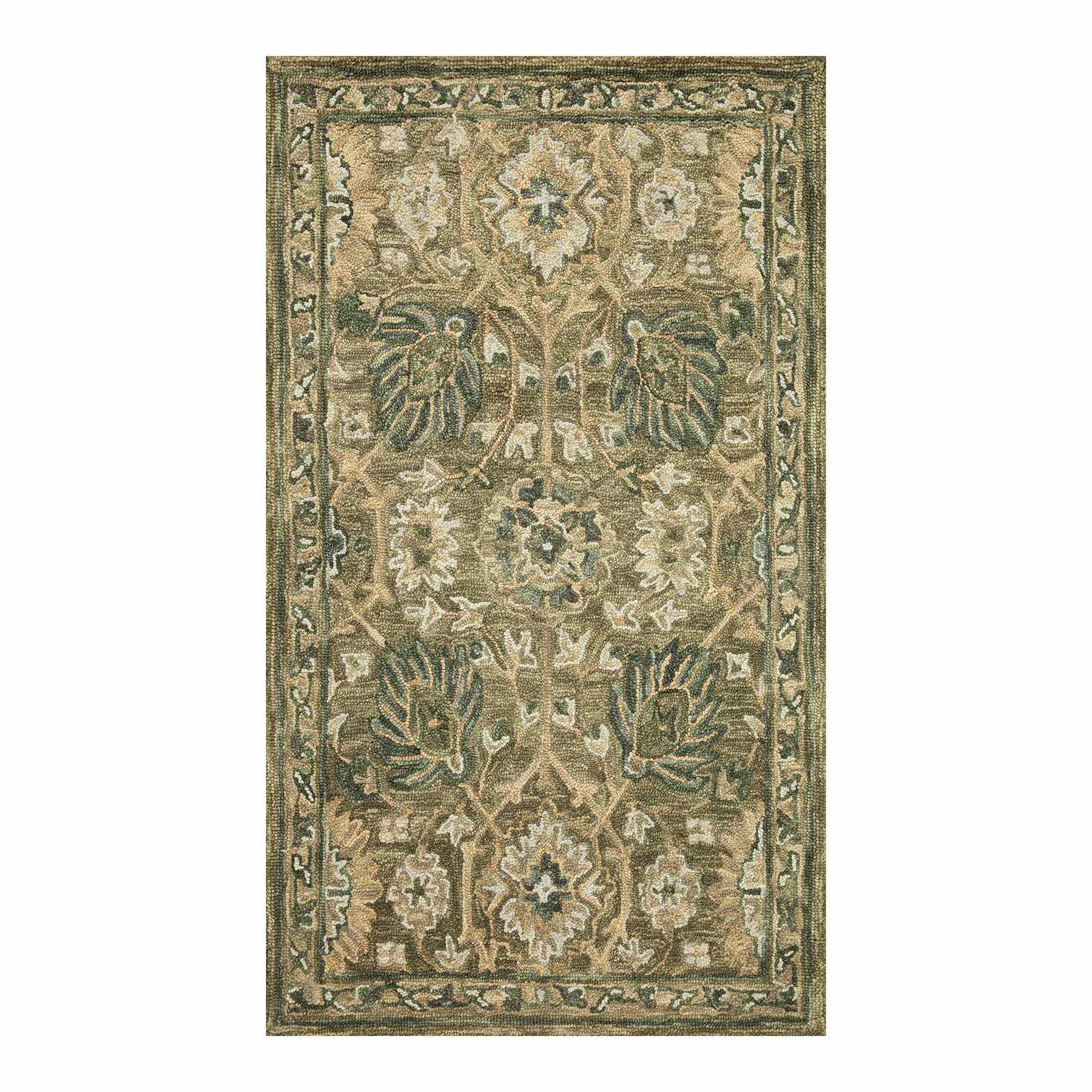 (A496) Honeybloom Victoria Sage Floral Hooked Accent Rug, 3x5