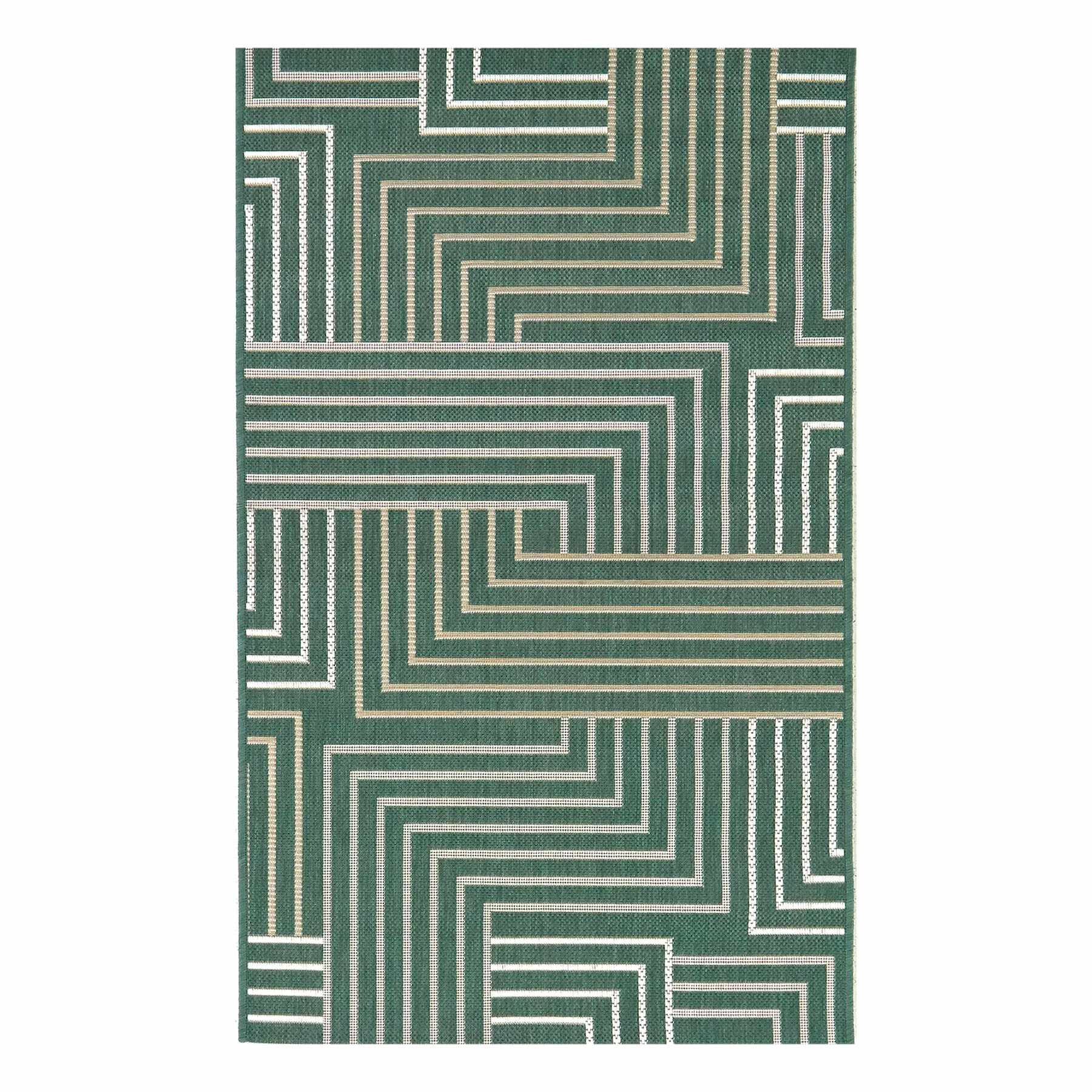 (E492) Found & Fable Palma Green Lines Outdoor Accent Rug, 3x4