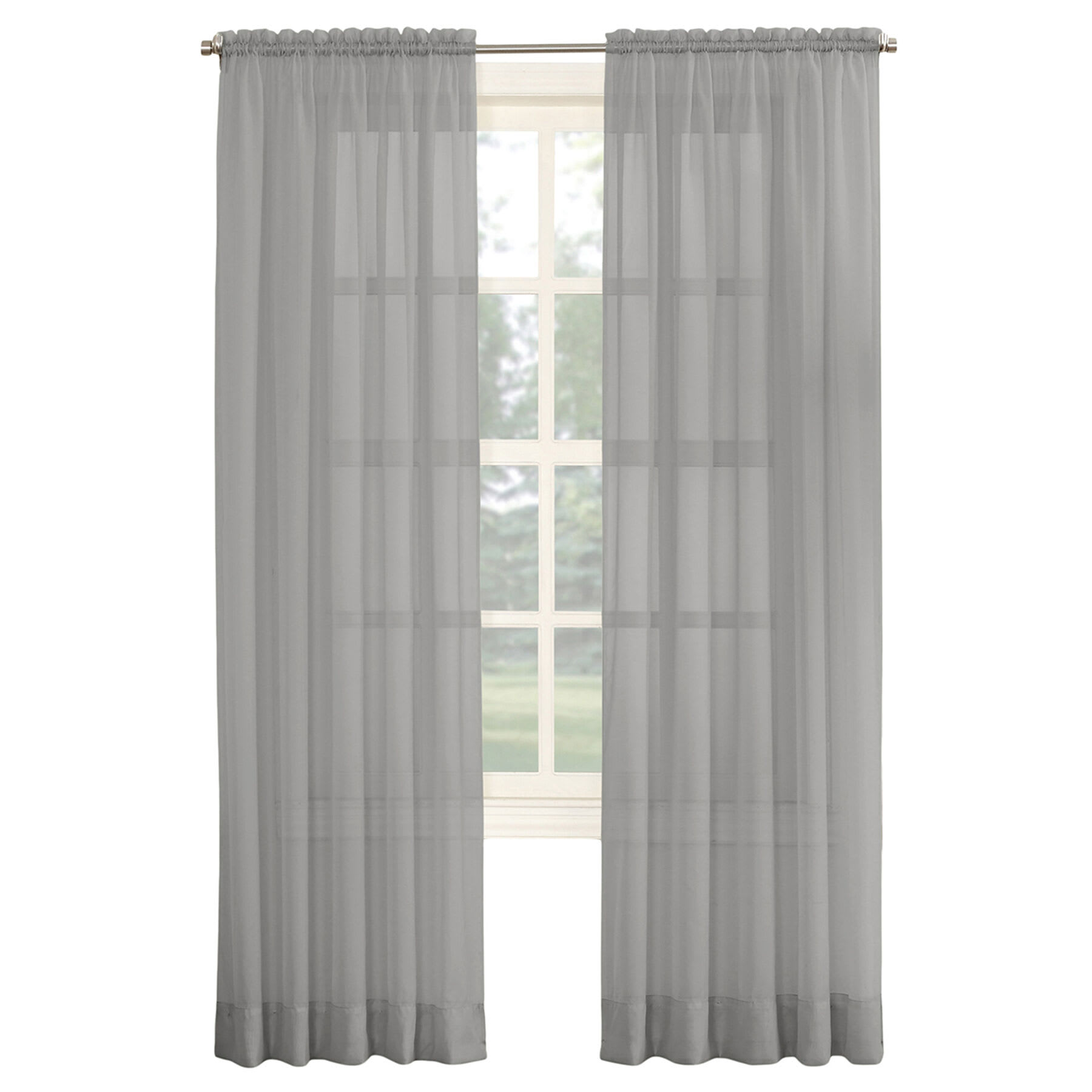 Emily Charcoal Grey Rod Pocket Sheer Voile Curtain Panel, 84"