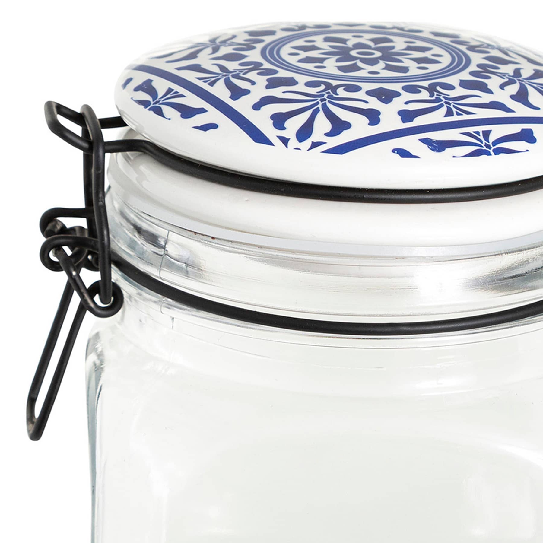 Blue & White Tile Top Canister, Large