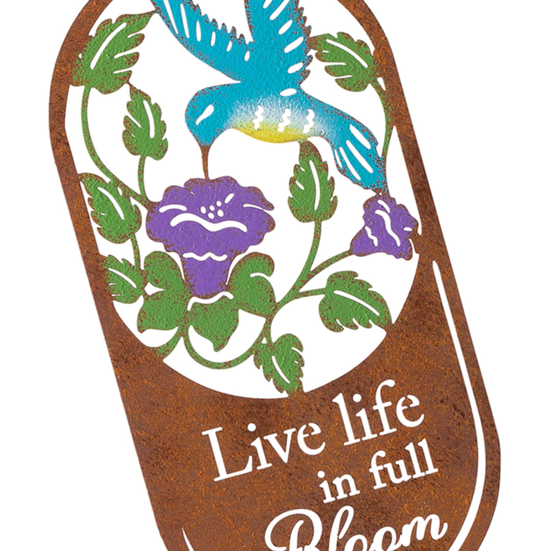 Live Life In Full Bloom Metal Hummingbird Yard Stake, 14"