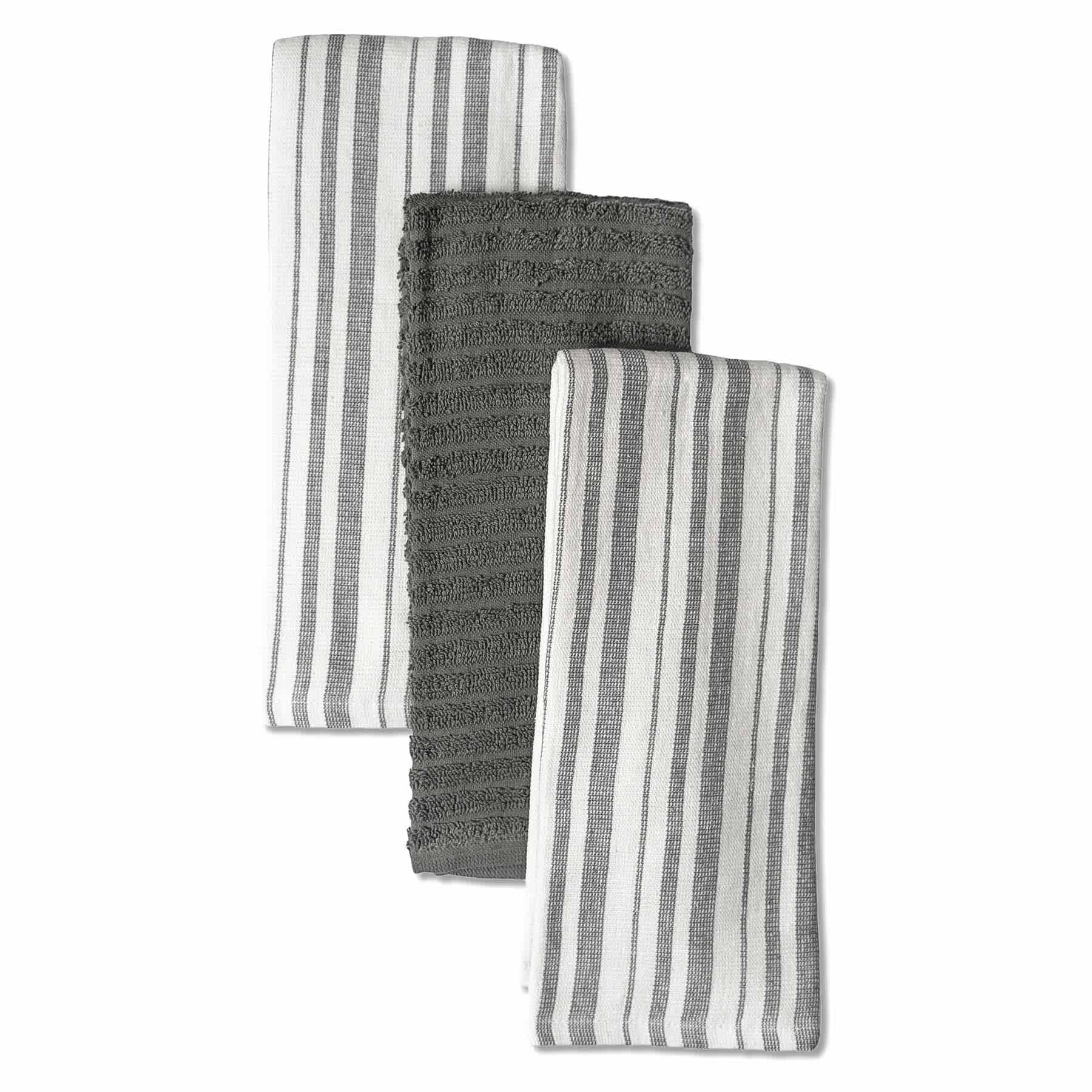 Set of 3 Grey Lakewood Reverse Terry Cotton Kitchen Towels