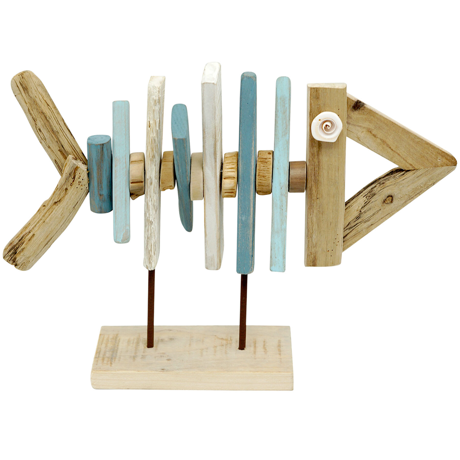 Multicolor Wooden Fish Figurine, 10"