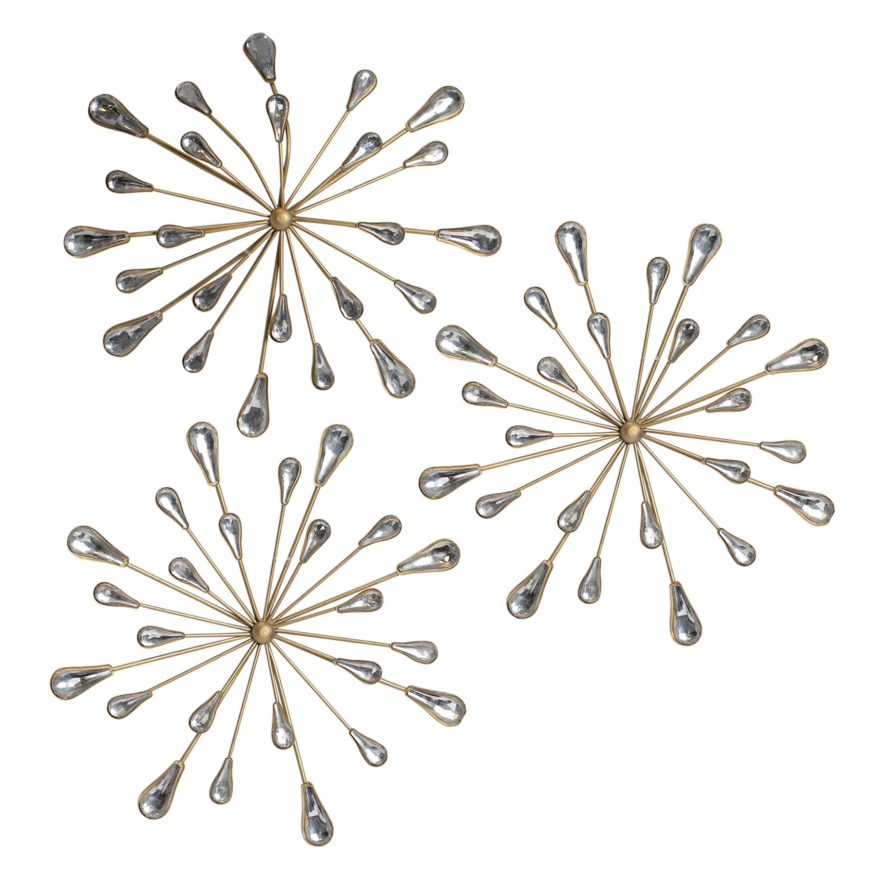 3-Piece Gold Teardrop Bling Burst Wall Art, 10"