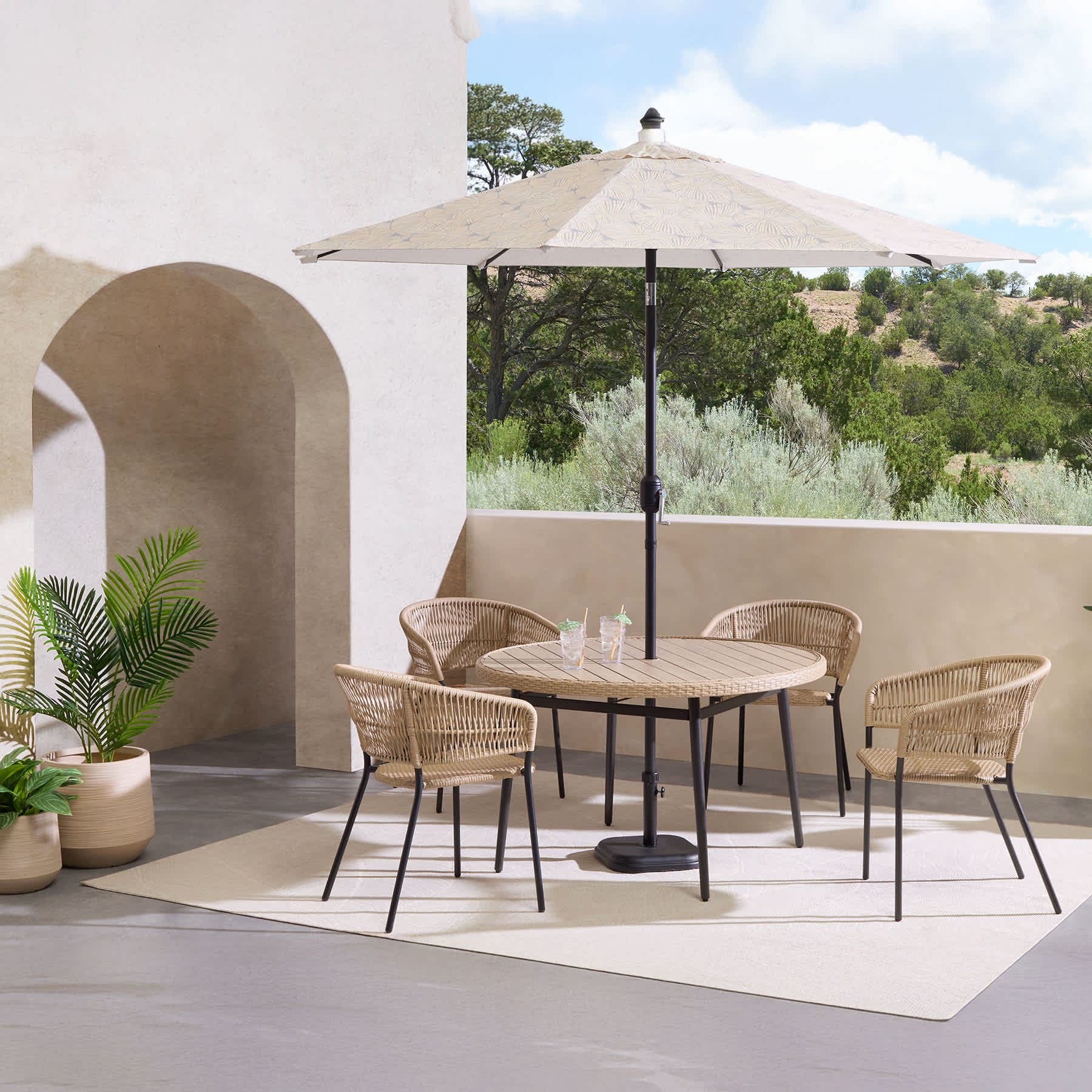 Paloma Patio Dining Table, Chairs & Umbrella 7-Piece Set