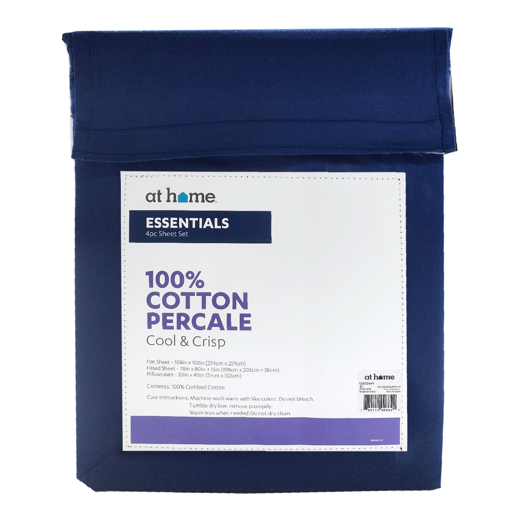 4-Piece Navy Blue 200 Thread Count Cotton Essentials Sheet Set, King