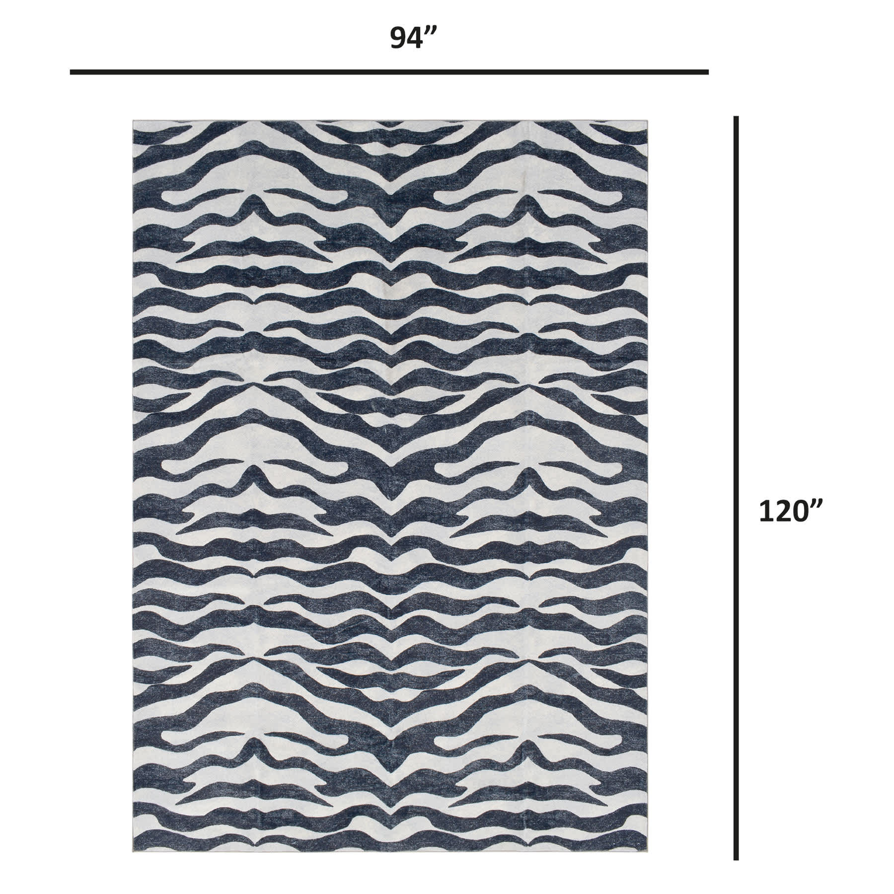 (B877) Found & Fable Dove Grey & Black Tiger Patterned Washable Area Rug, 8x10