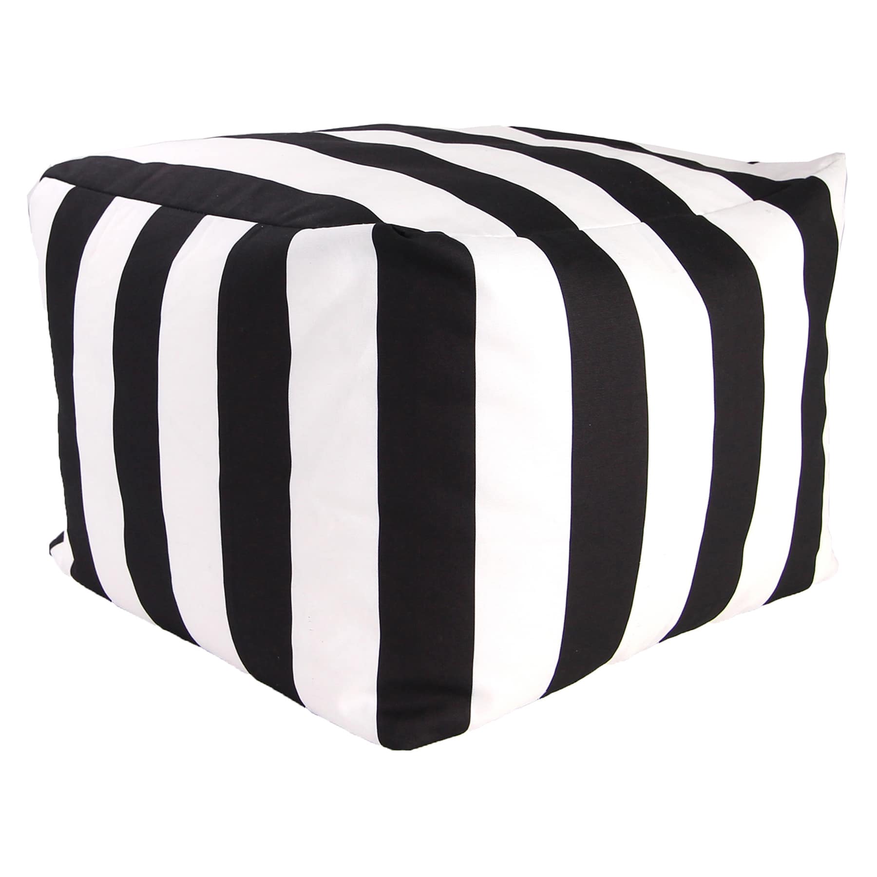 Black Awning Striped Outdoor Pouf, 20"