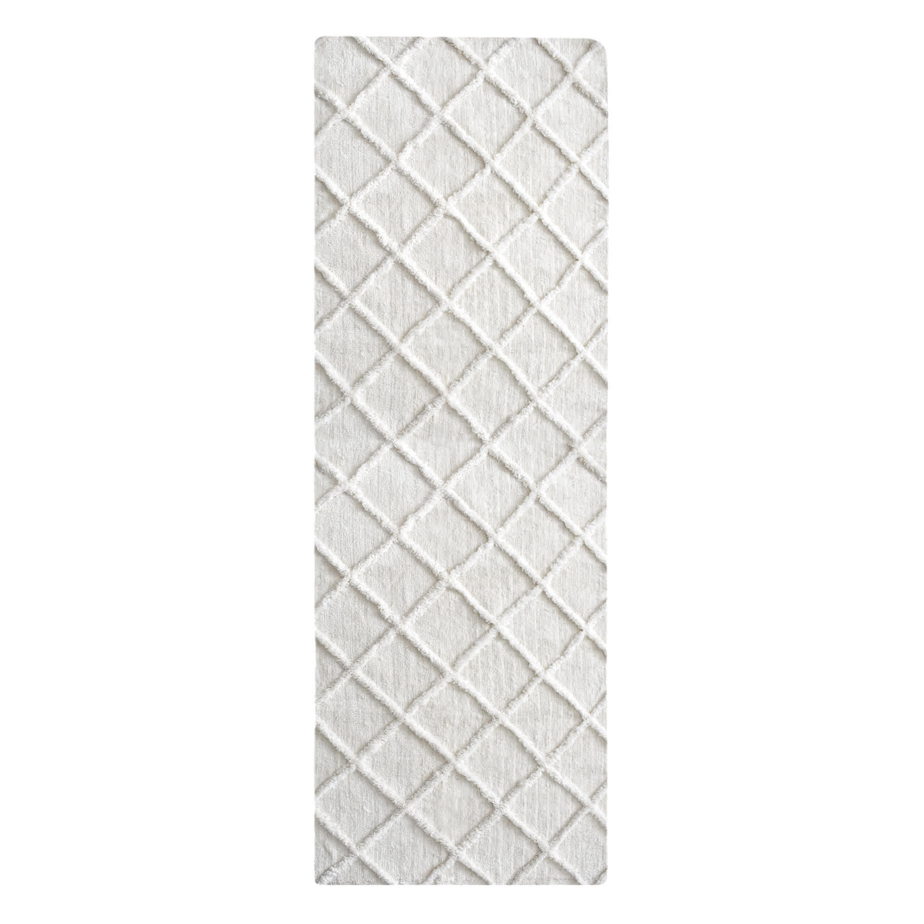 (B813) Ivory Diamond Tufted Shag Runner, 2x7