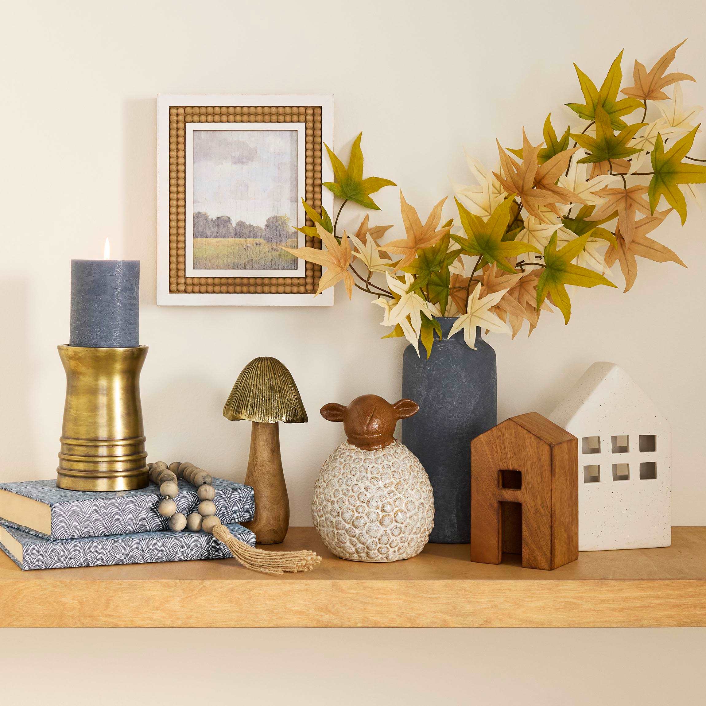 Honeybloom Brass Ribbed Pillar Candle Holder, 6"
