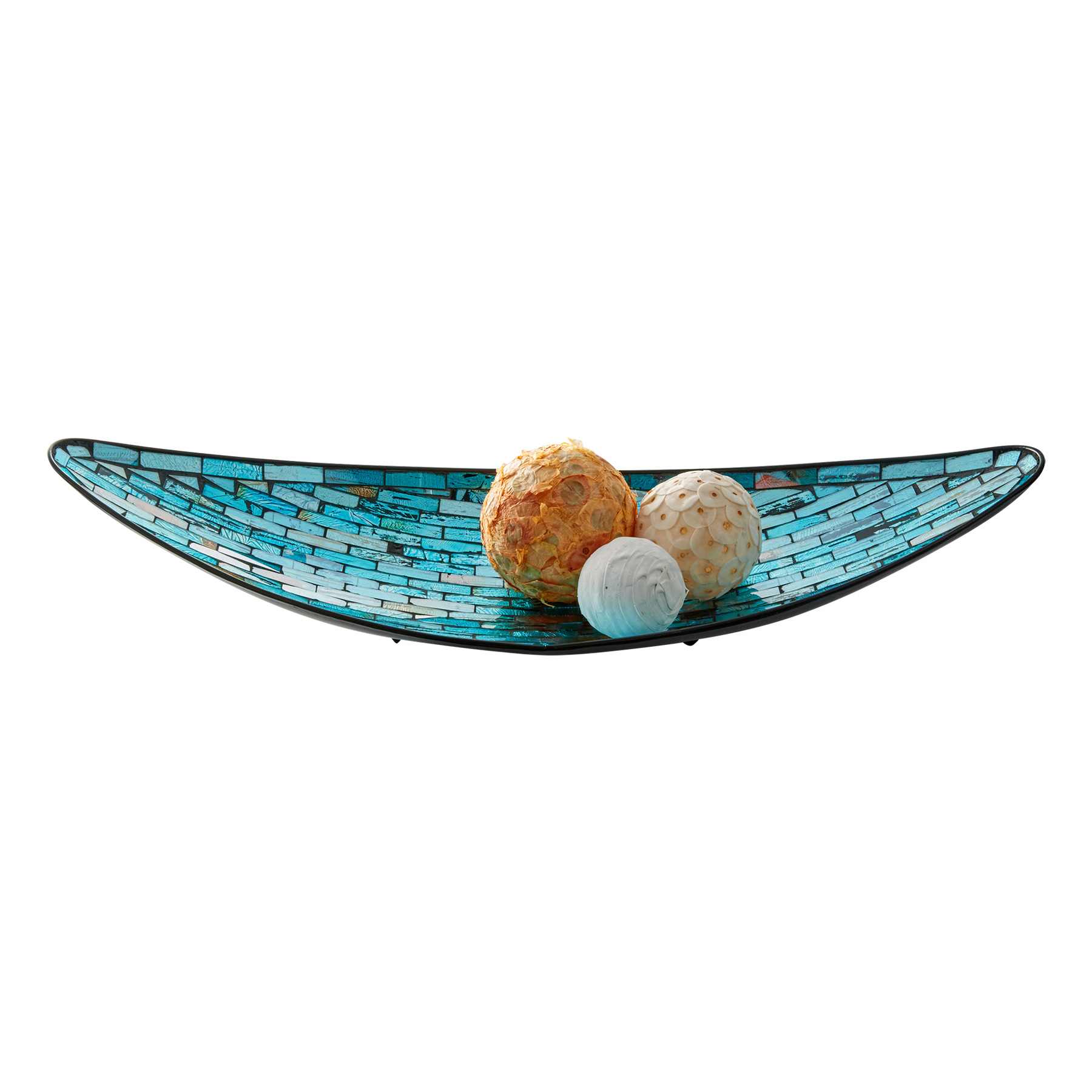Blue Metal Oval Boat Tray with Mosaic Tile, 23x8