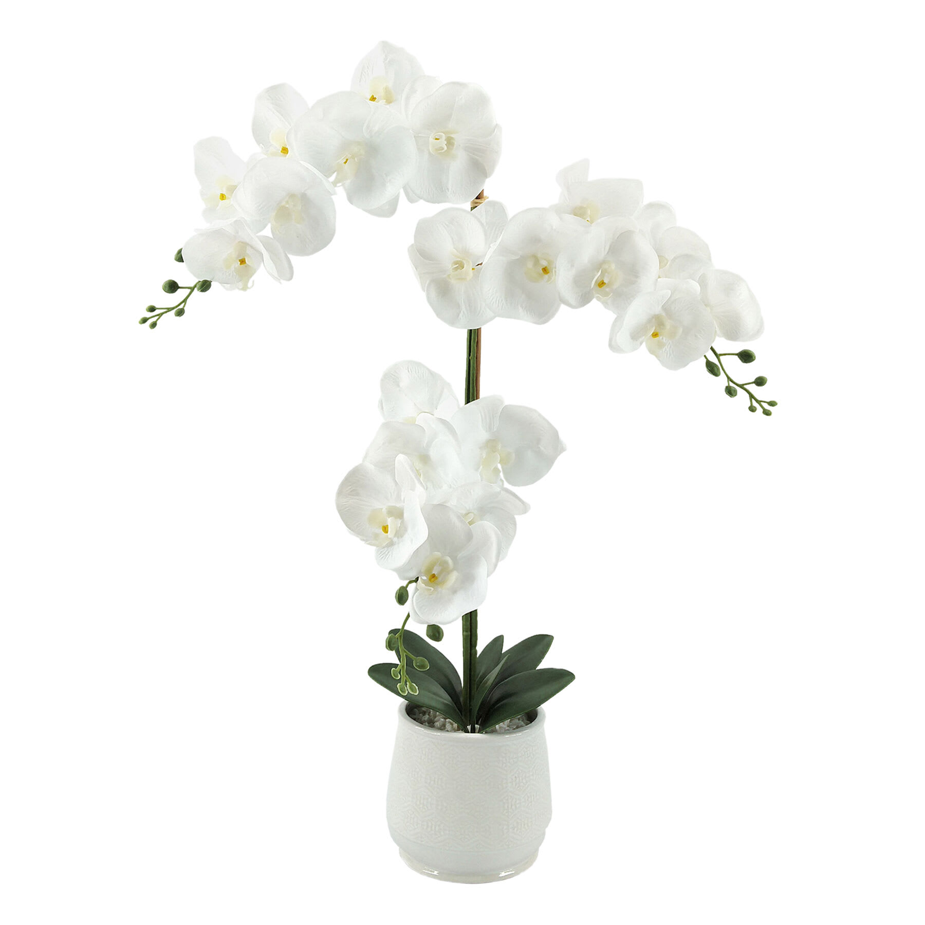 White Orchid Flower with Ceramic Planter, 27.5"