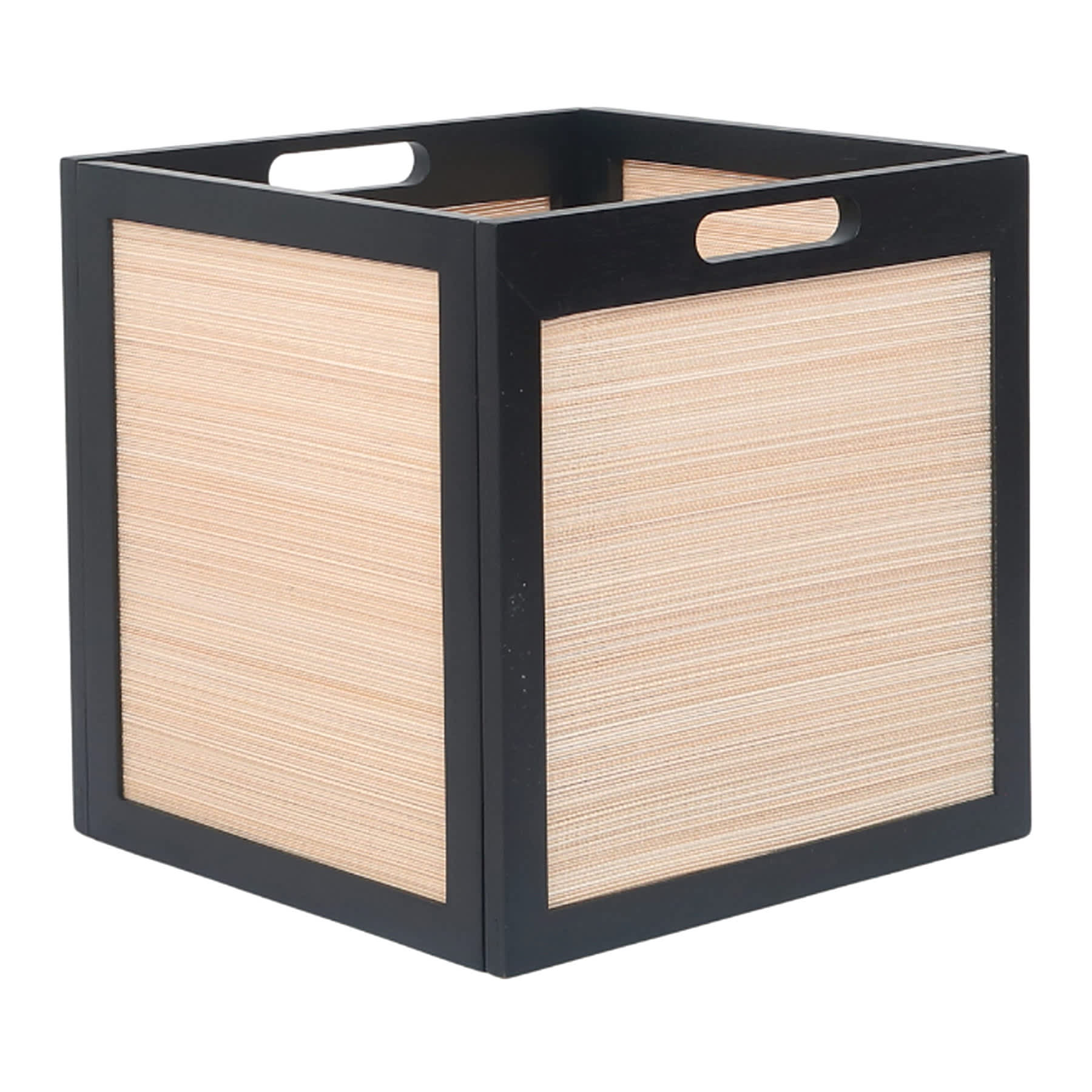 Black Pinewood & Bamboo Modular Storage Storage Cube, 13"