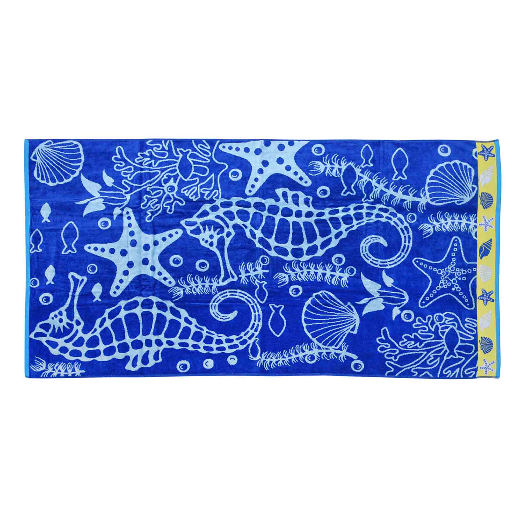 Blue Seahorse Jacquard Velour Beach Towel, 34x64