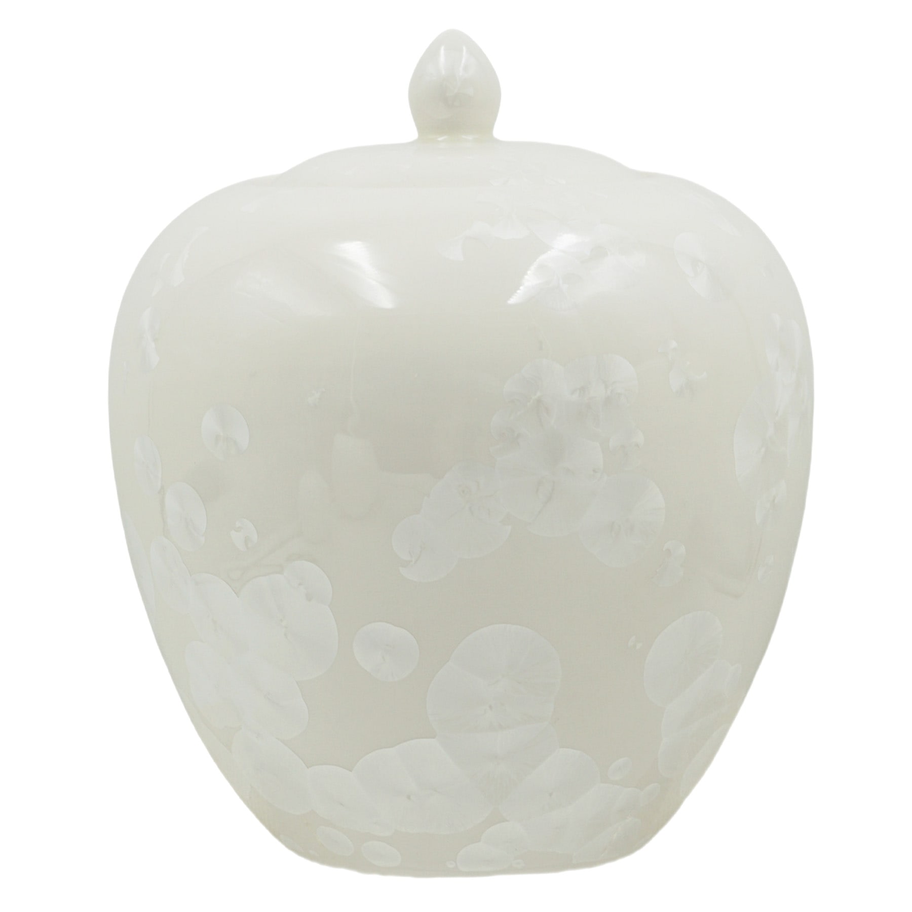 White Iridescent Patterned Porcelain Jar, 8"