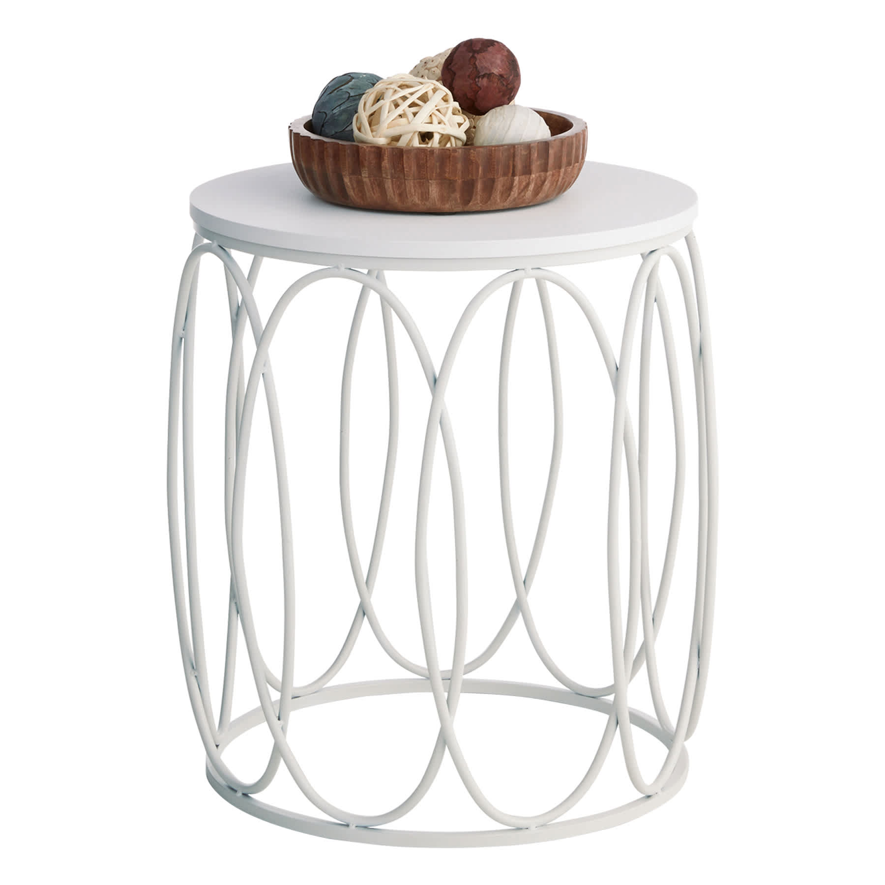Providence Glam Oval White Drum Table, Small