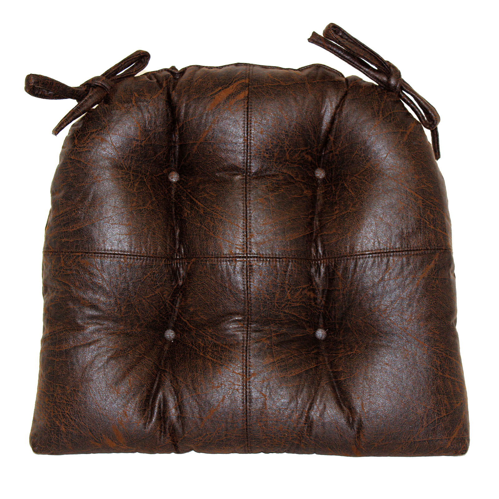 Nubuck Brown Faux Leather Quarter Panel Dining Chair Cushion with Ties