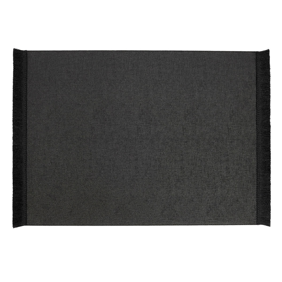 Solid Black Faux Leather Rectangle Placemat with Fringe, 13x17