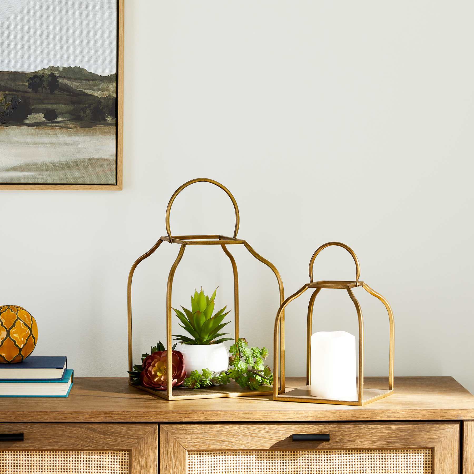Honeybloom Gold Metal Lantern, 8x14