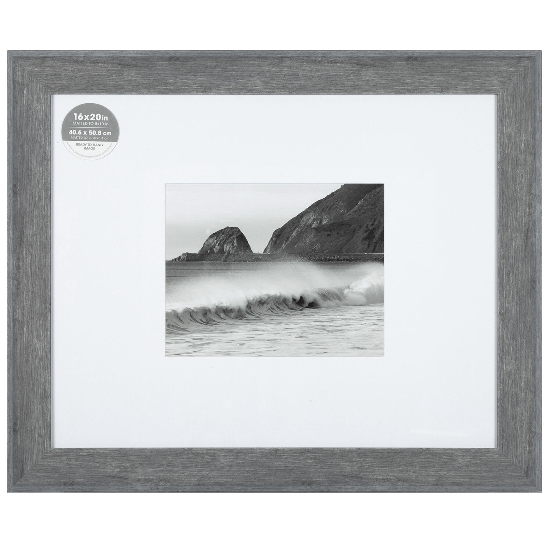 16x20 Matted to 8x10 Wide Flat Profile with White Mat Wall Frame, Grey